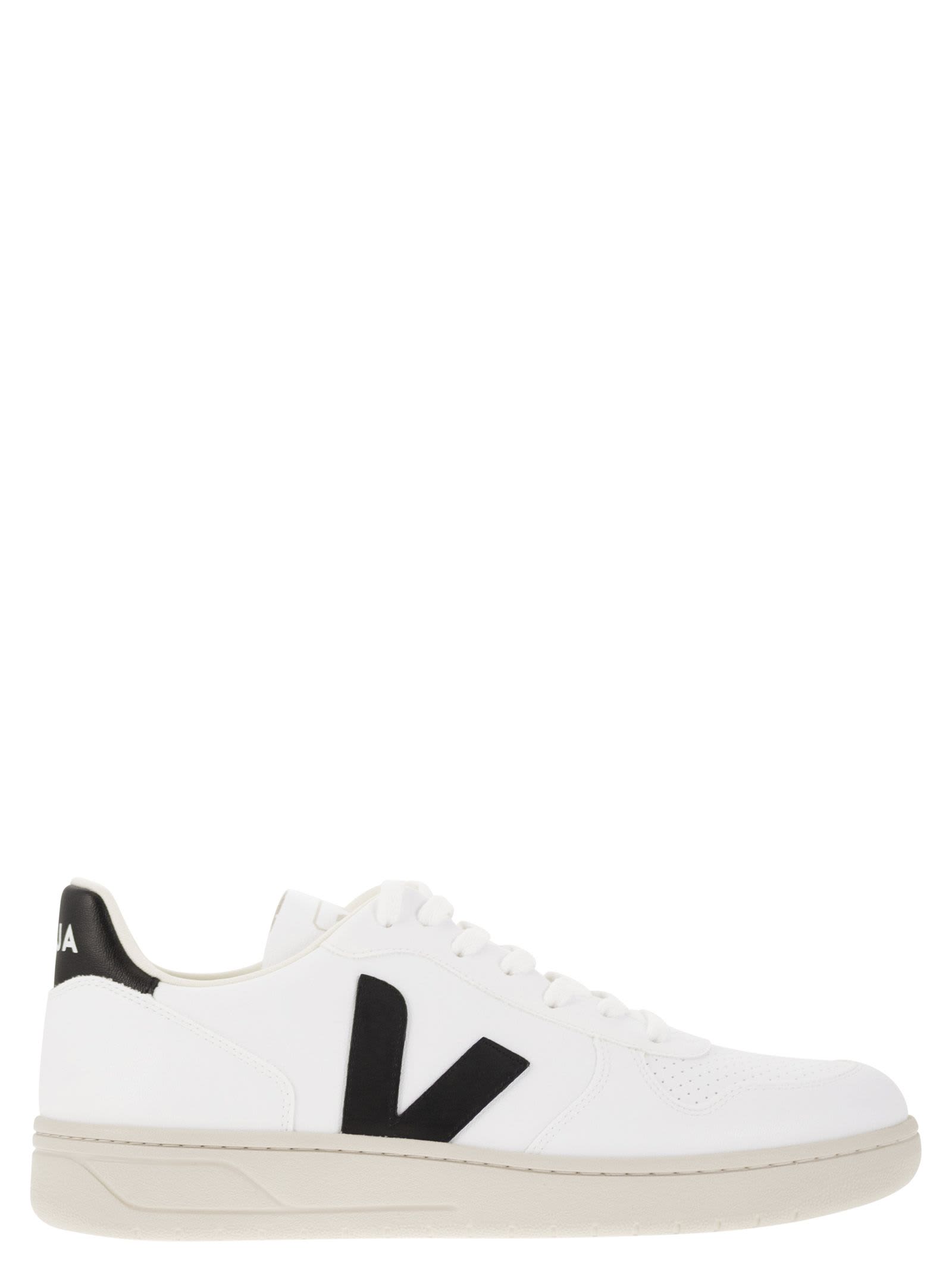 Shop Veja Leather Trainers With Logo In White/black