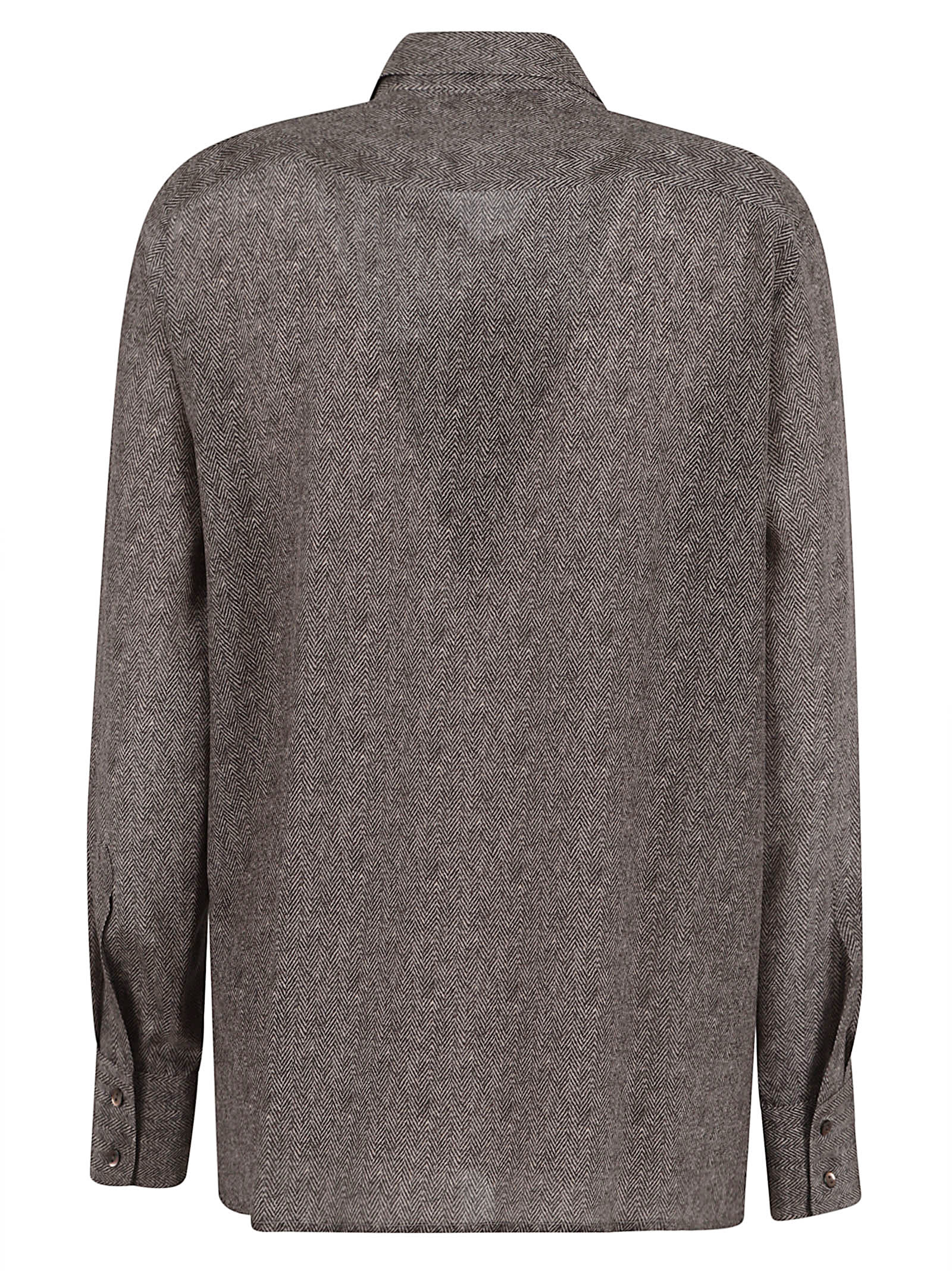 Antonelli Silk Herringbone Shirt With Tie Detail And Classic Collar In Gray