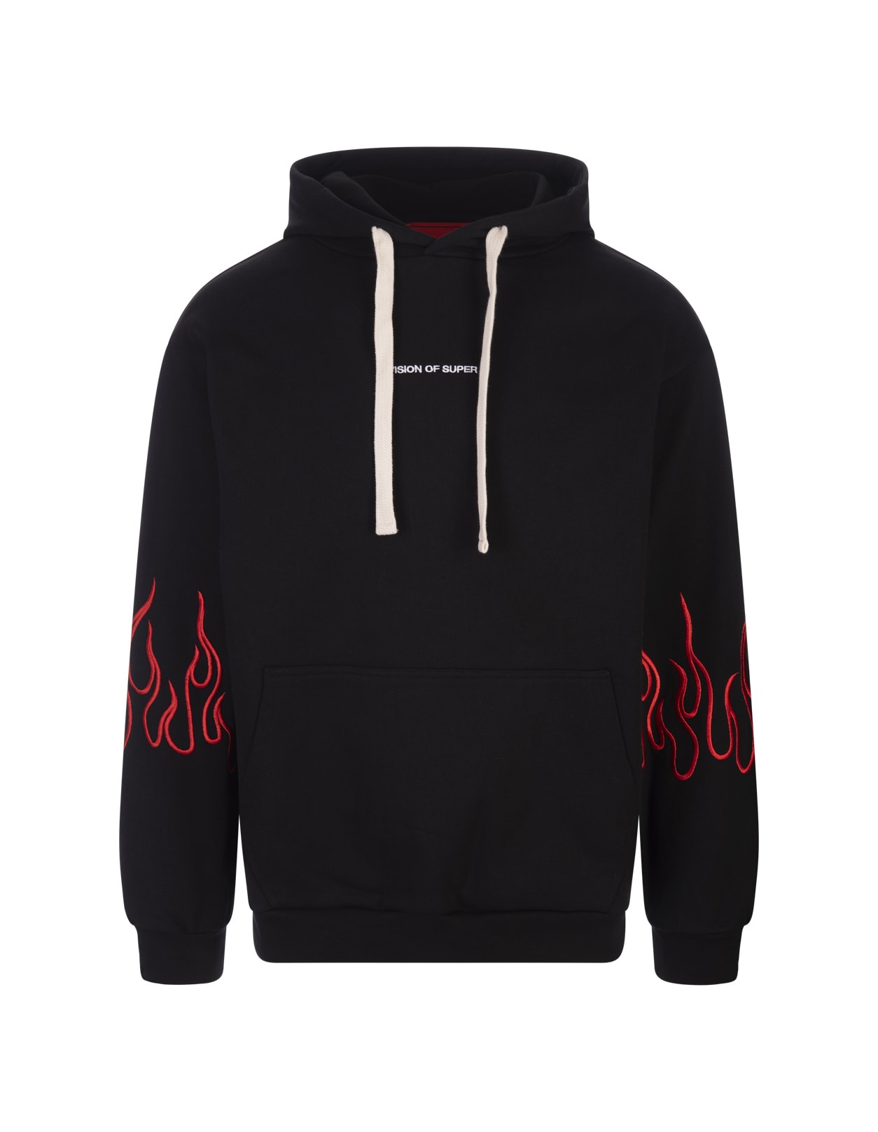 Black Hoodie With Red Embroidered Flames Vision of Super