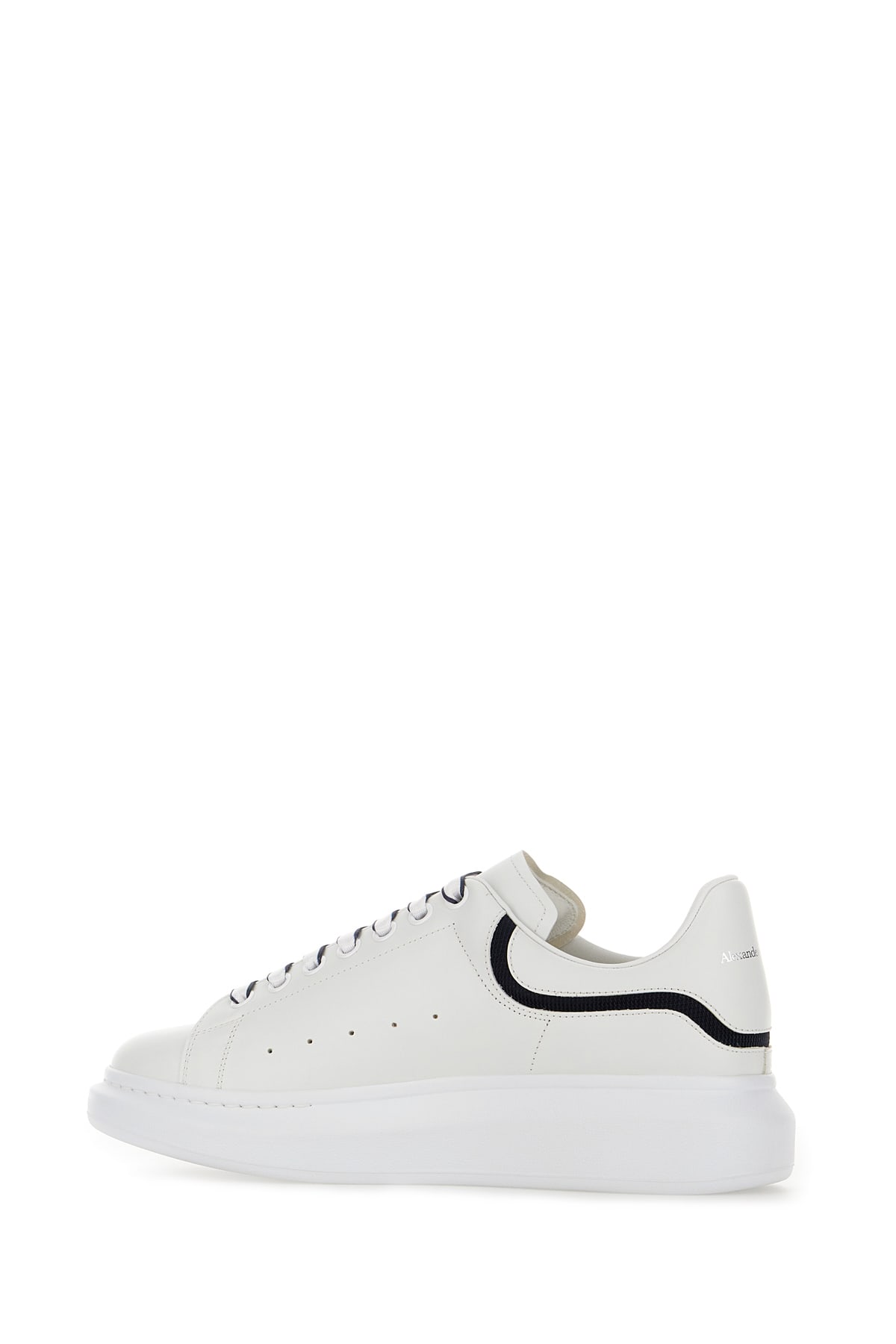 Shop Alexander Mcqueen White Leather Sneakers With White Heel In White Navy