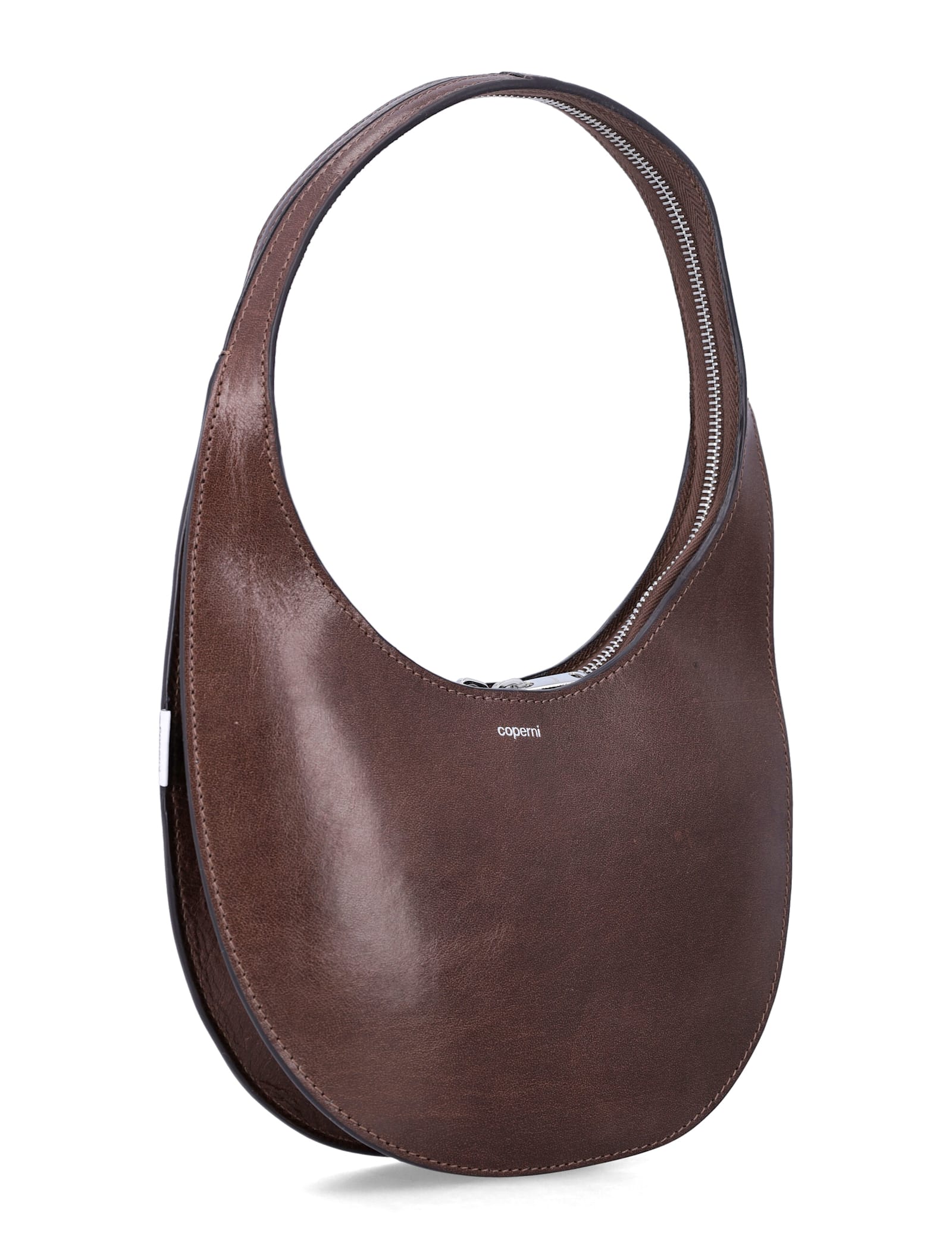 Coperni Crescent-shaped Small Handbag With Polished Finish In Brown