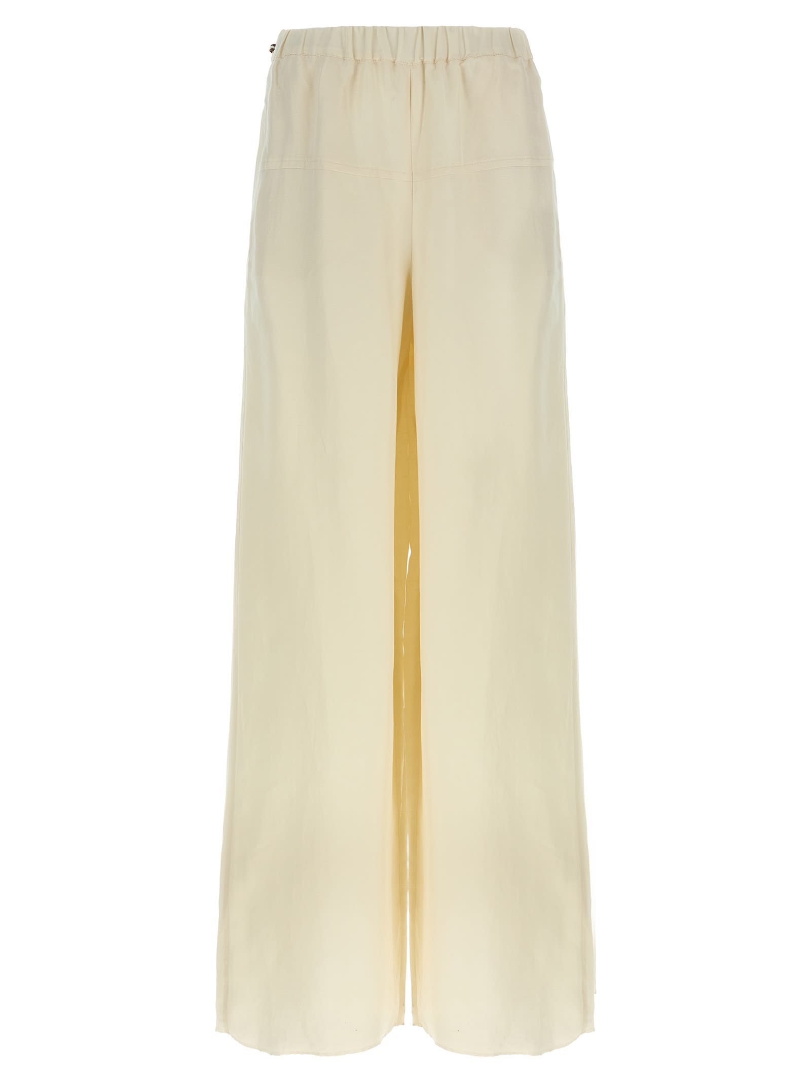 Max Mara Elastic Waistband Lightweight Wide Leg Trousers In White