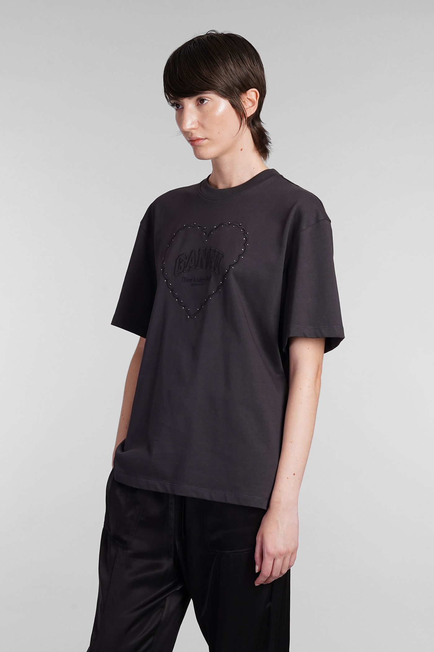 Shop Ganni T-shirt In Black Cotton