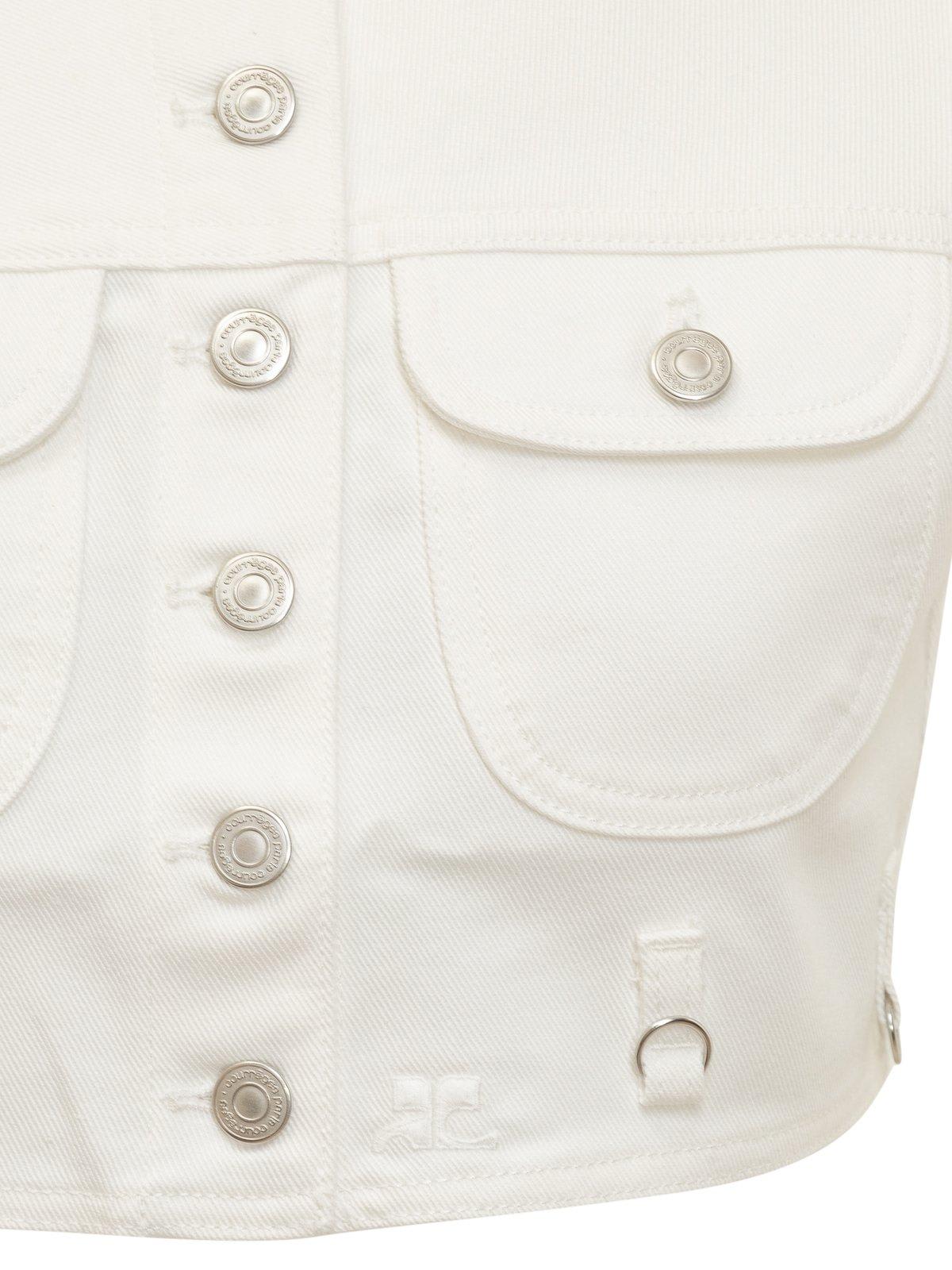 Shop Courrèges Multiflex Denim Cropped Vest In White
