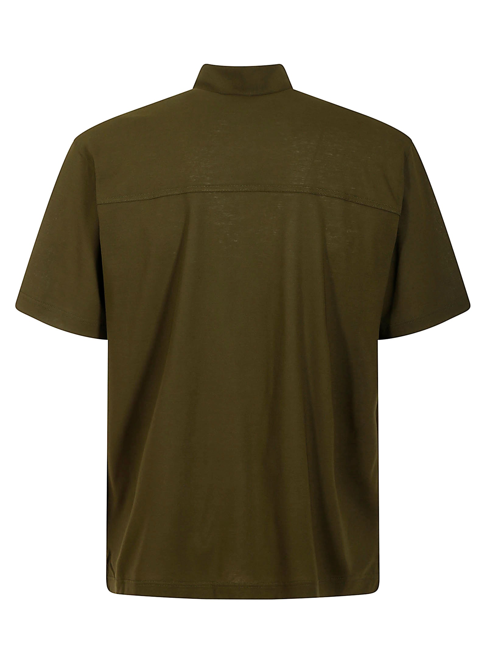 Herno Short-sleeved Cotton Shirt With Classic Collar In Green