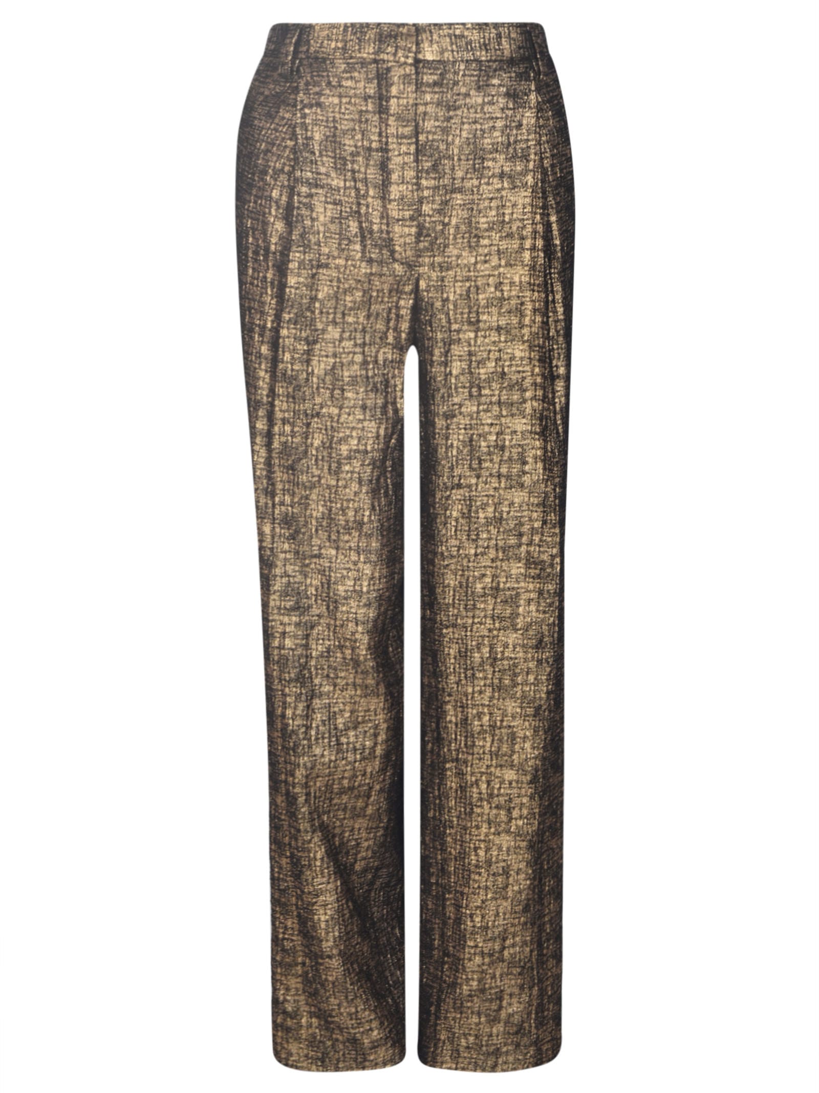 Shop Dries Van Noten Straight Leg Metallic Trousers In Gold