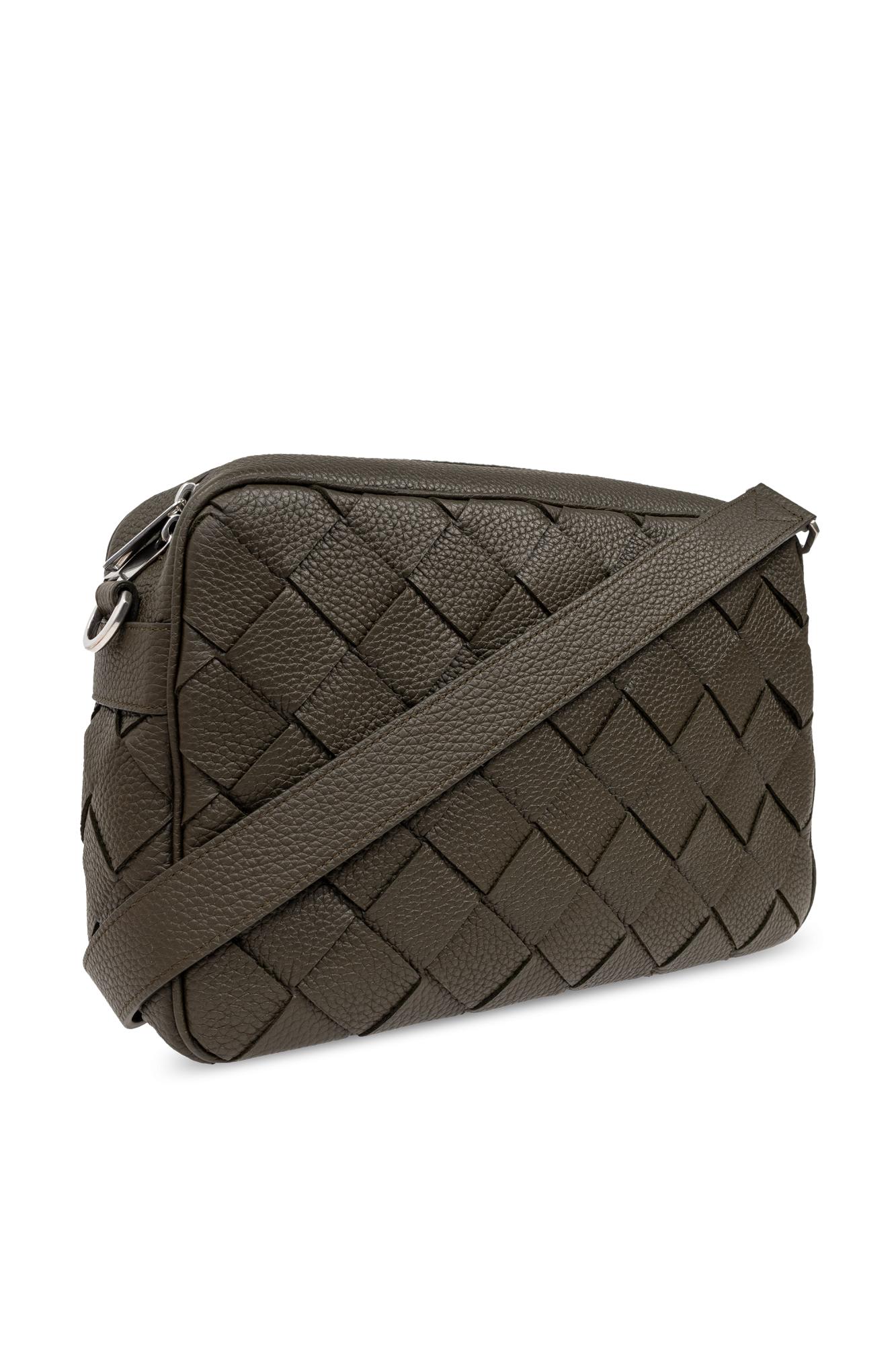 Shop Bottega Veneta Leather Shoulder Bag In Kaki Silver