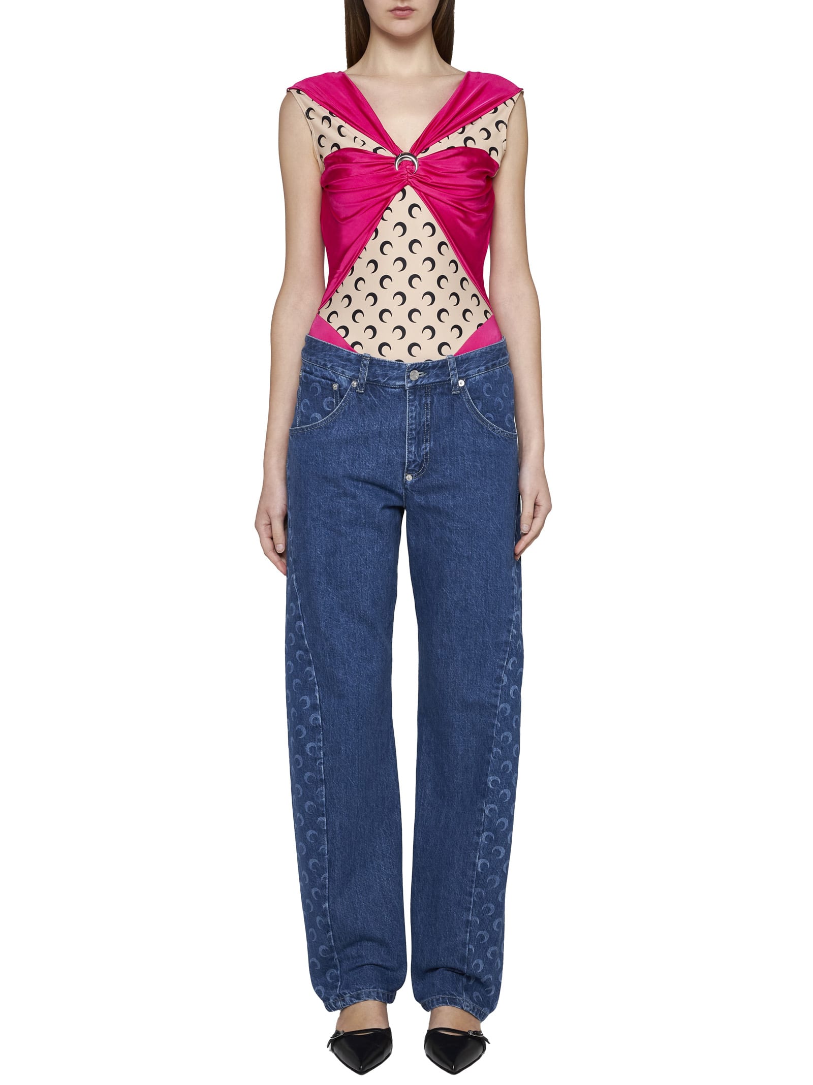 MARINE SERRE FUCHSIA AND BEIGE BODYSUIT