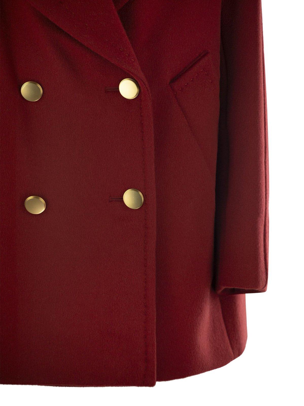 Shop Max Mara Double-breasted Long-sleeved Coat In Bordeaux