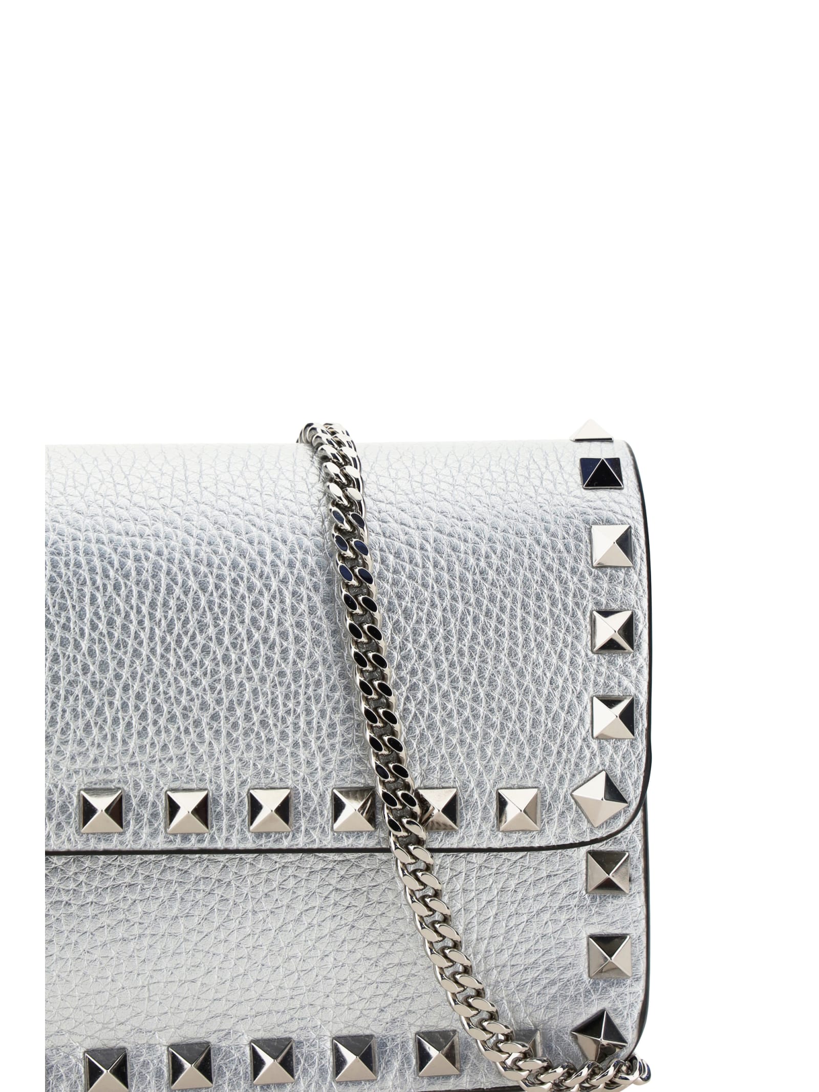 Shop Valentino Garavani Rockstud Handbag In Silver