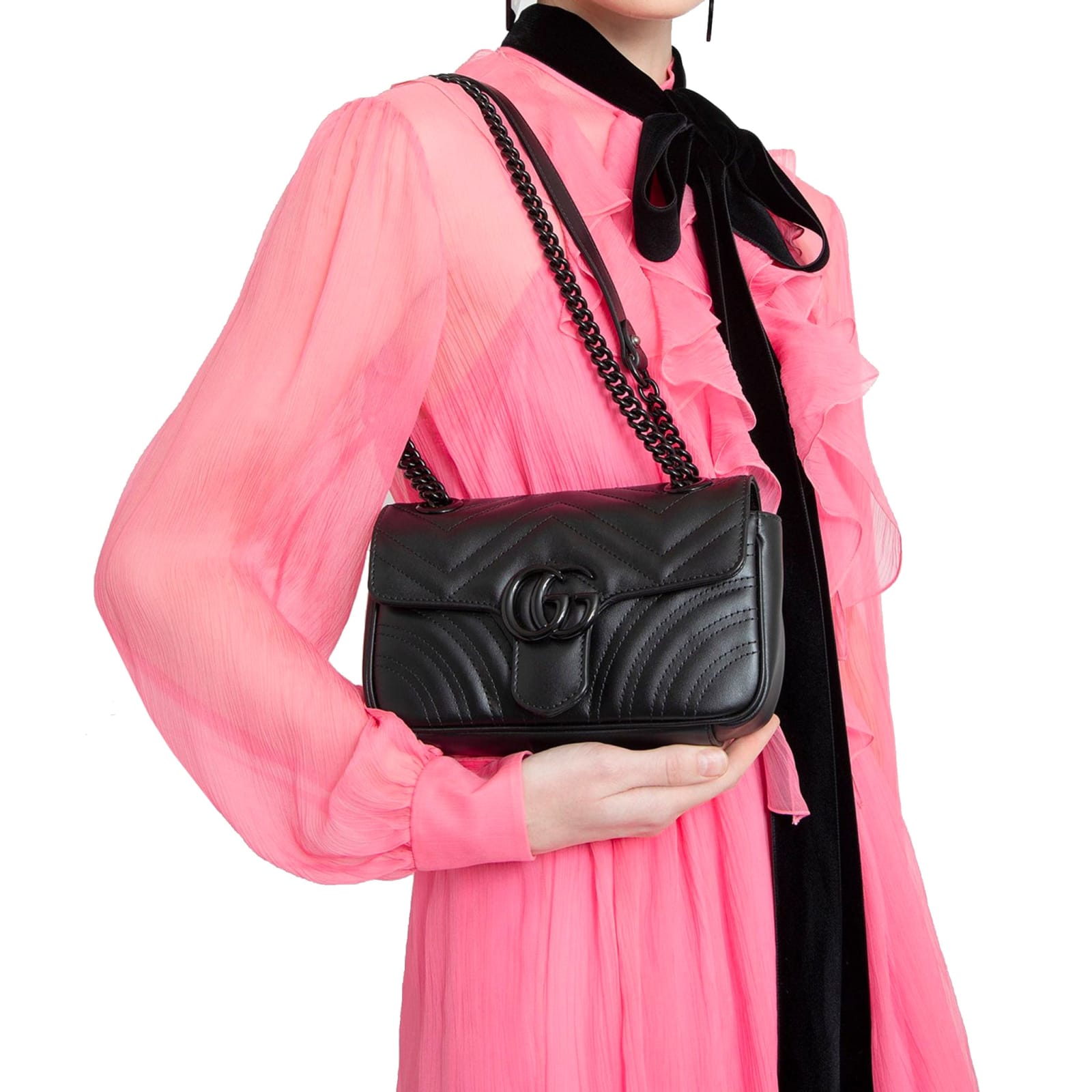 Gucci chiffon ruffle dress pink - JAGUAR LUXURY FASHION