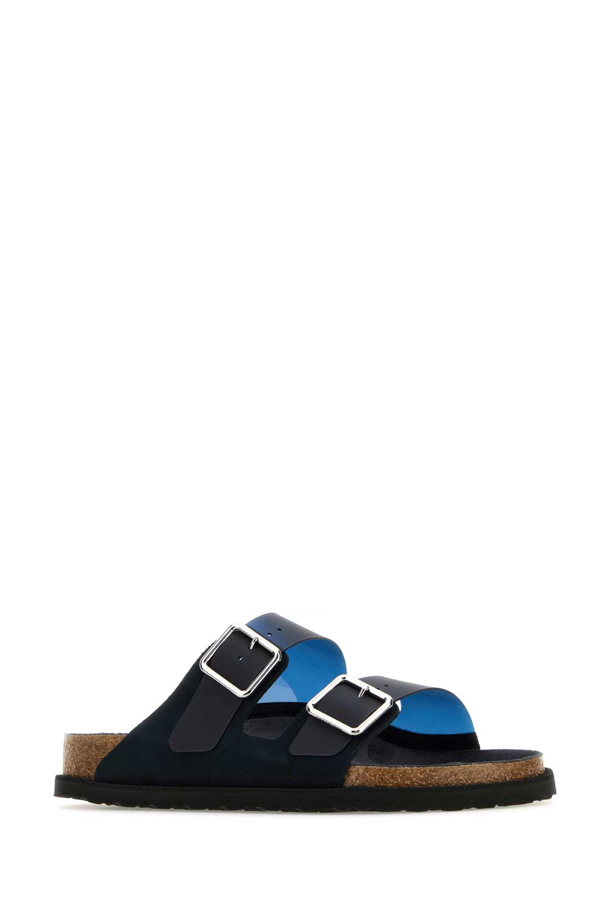 Shop Birkenstock 1774 Navy Blue Suede And Pvc Eternal Sunshine Arizona Slippers In Darknavy