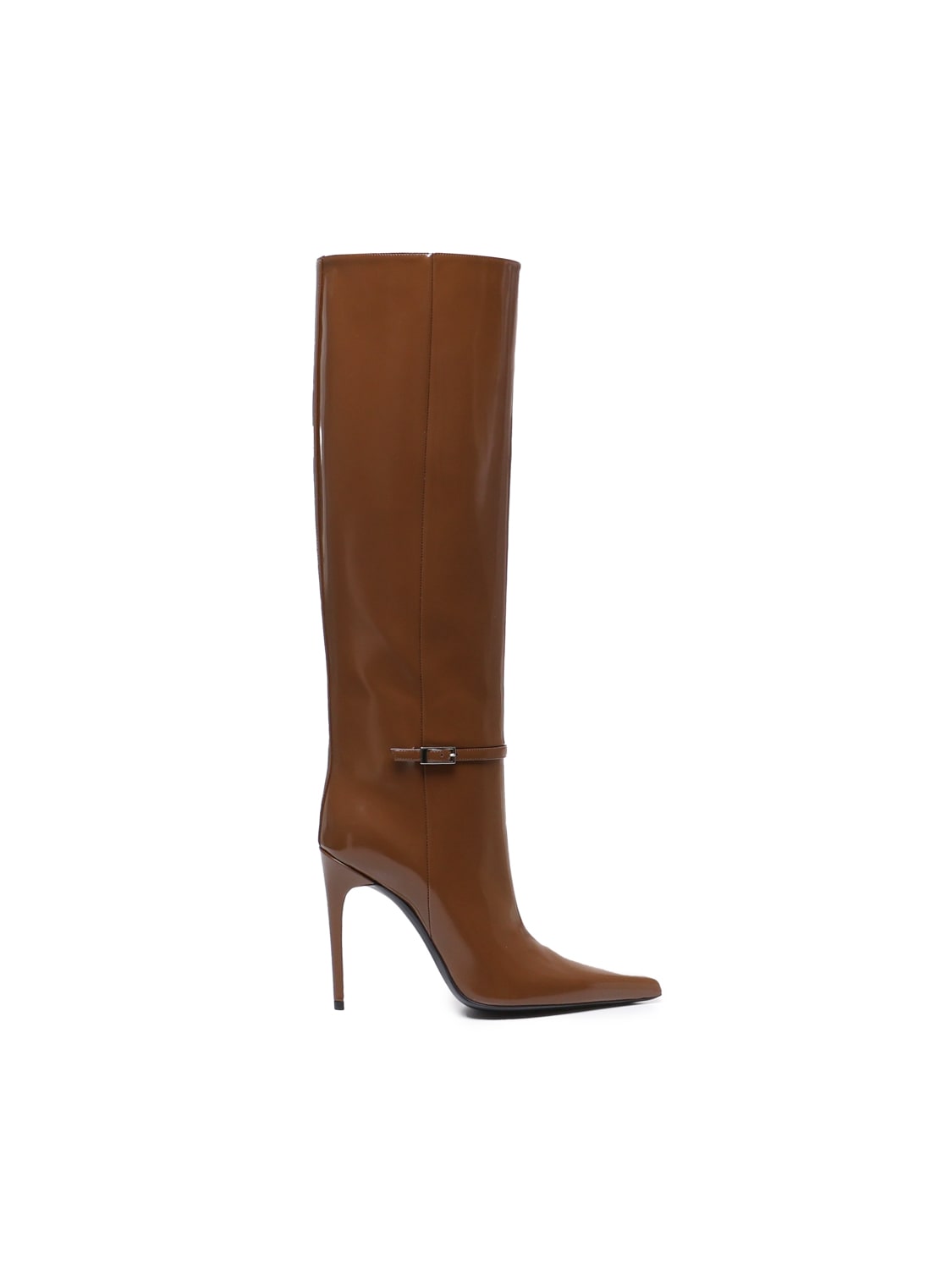 Saint Laurent Tube Boots With Stiletto Heel In Brown