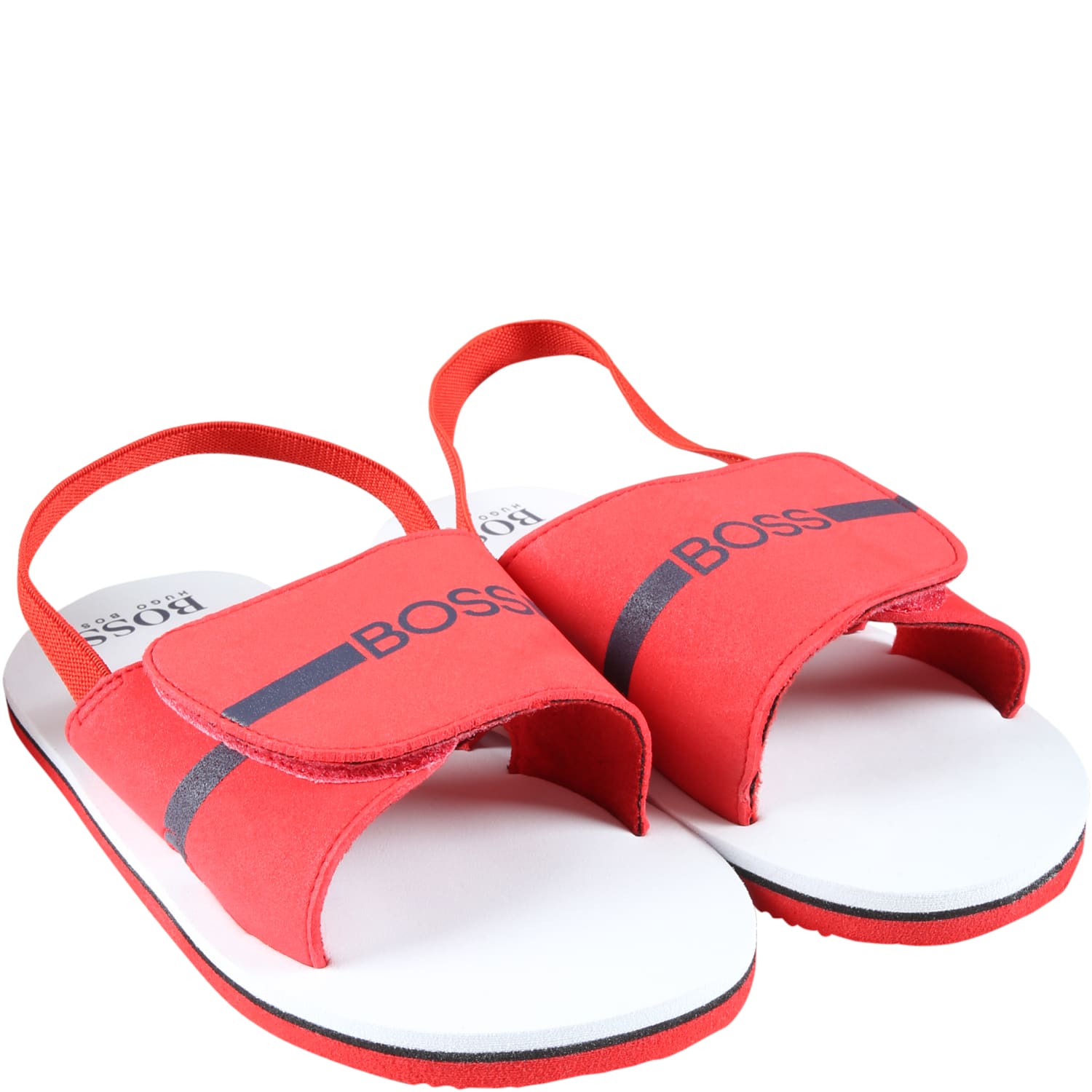 Shop Hugo Boss Red Sandals For Boy With Blue Logo