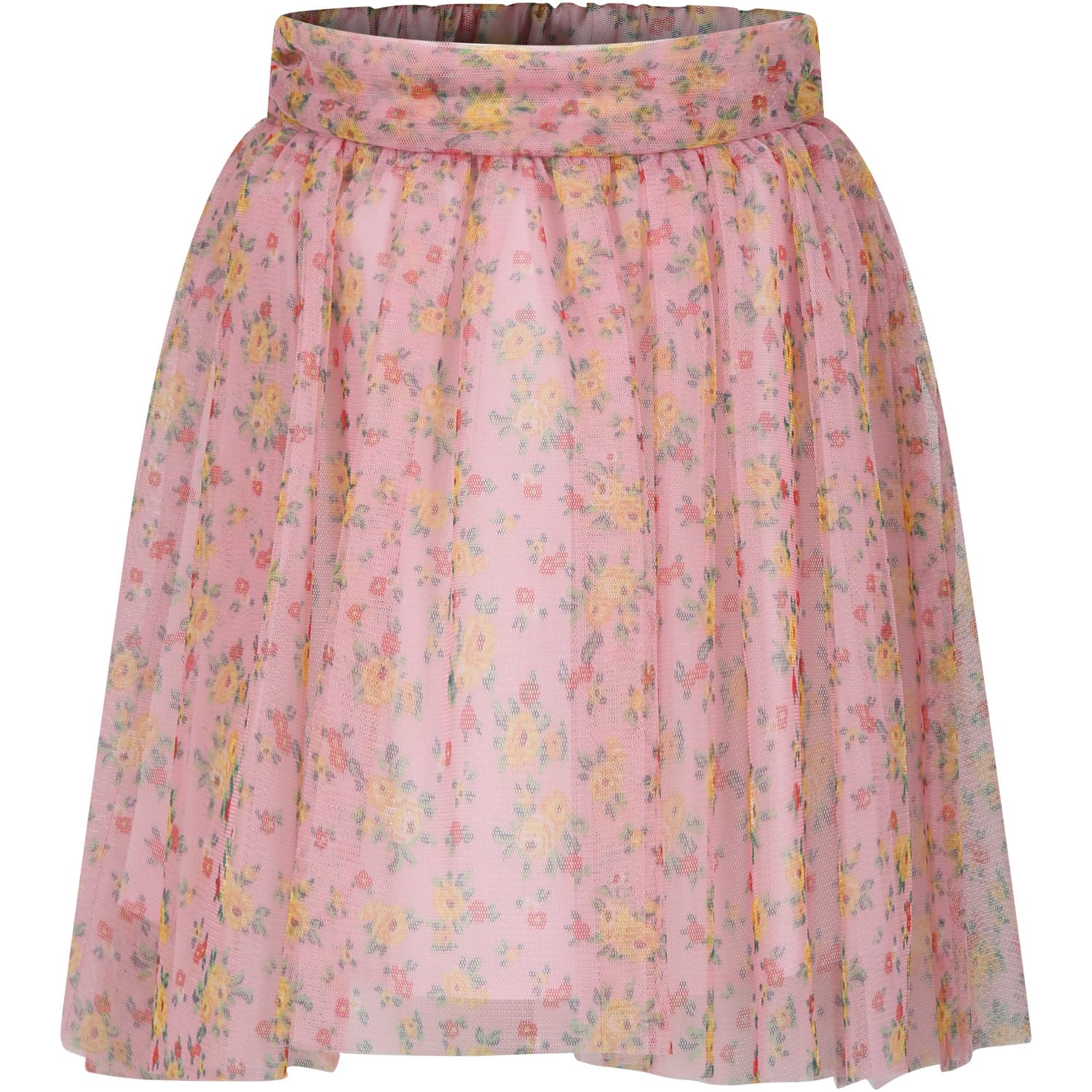 Shop Philosophy Di Lorenzo Serafini Pink Skirt For Girl With Floral Print In Multicolor
