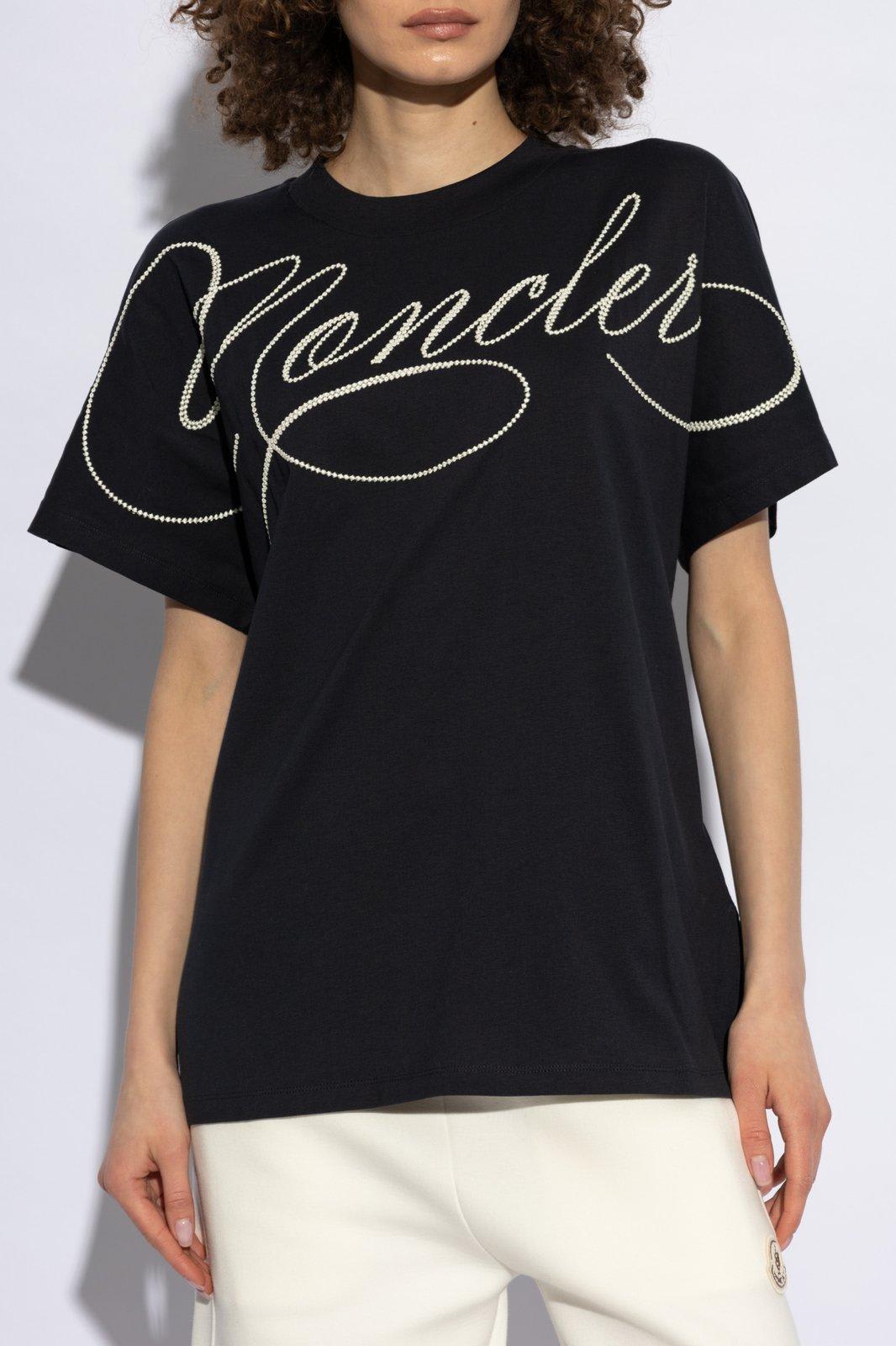 Tシャツ・カットソー MONCLER Cotton T-shirt with embroidered cursive logo White Embroidered Cursive Logo Cotton T-Shirt - Tops & T