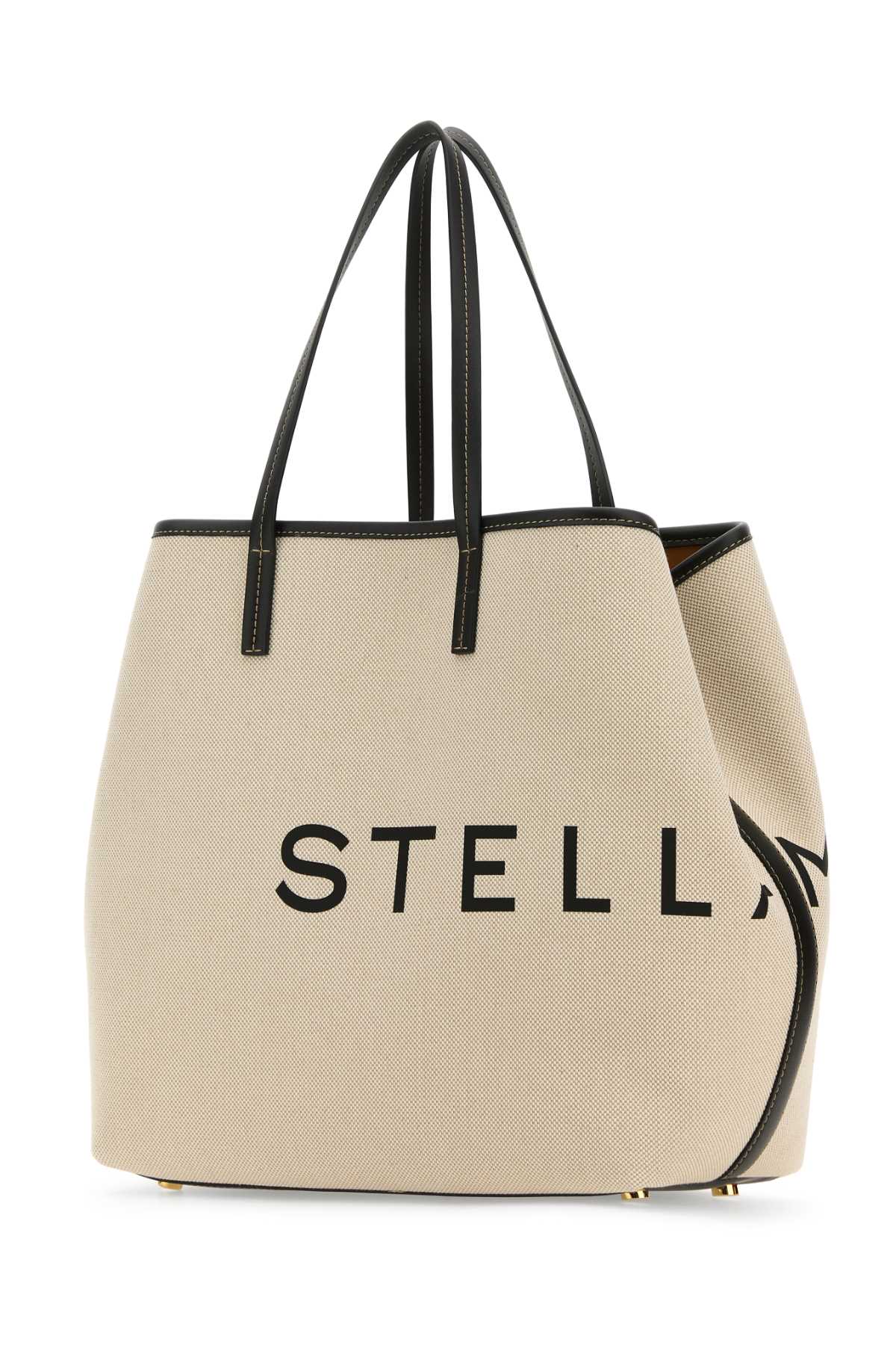 Stella Mccartney Sand Canvas Logo Shopping Bag In Ecru