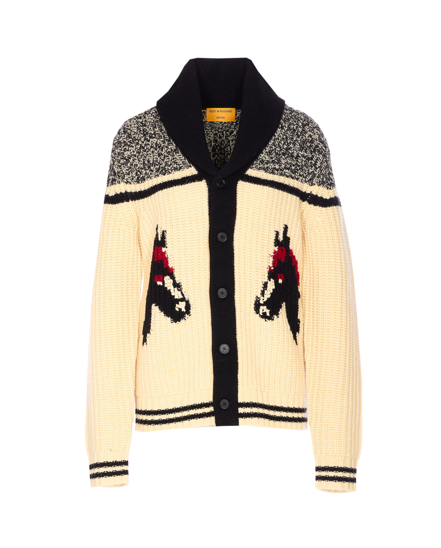 Guest In Residence Horse-intarsia Buttoned Cardigan In White