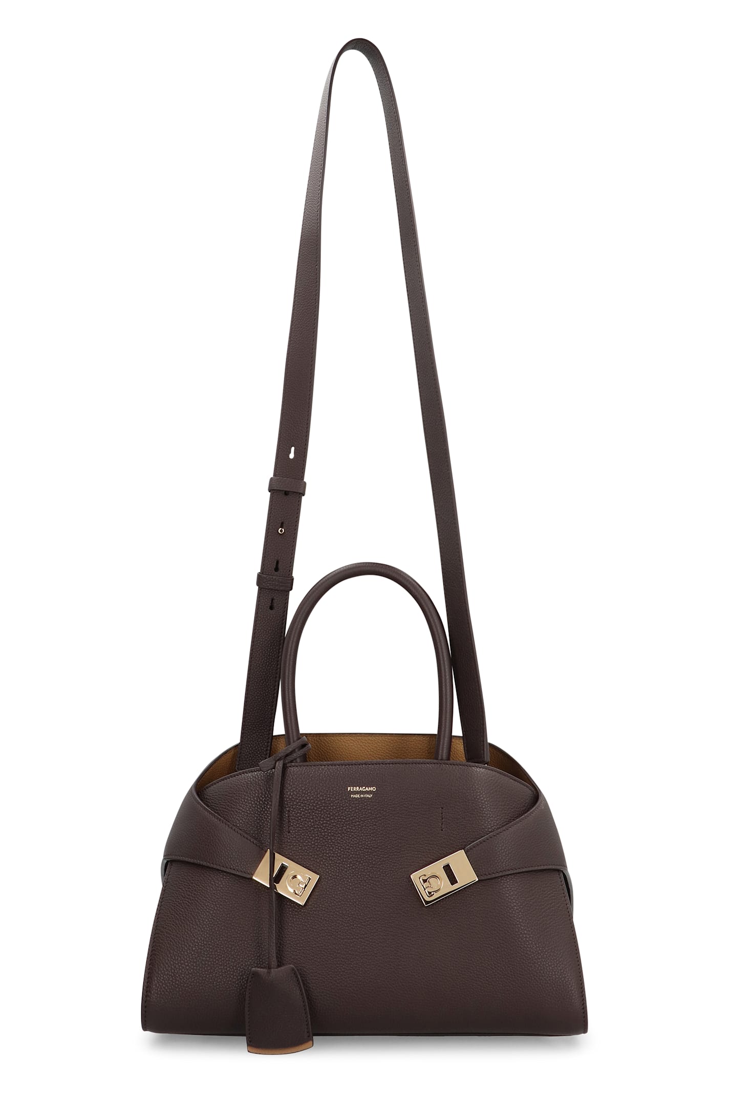 Ferragamo Gancini Clasp Leather Tote Bag In Brown