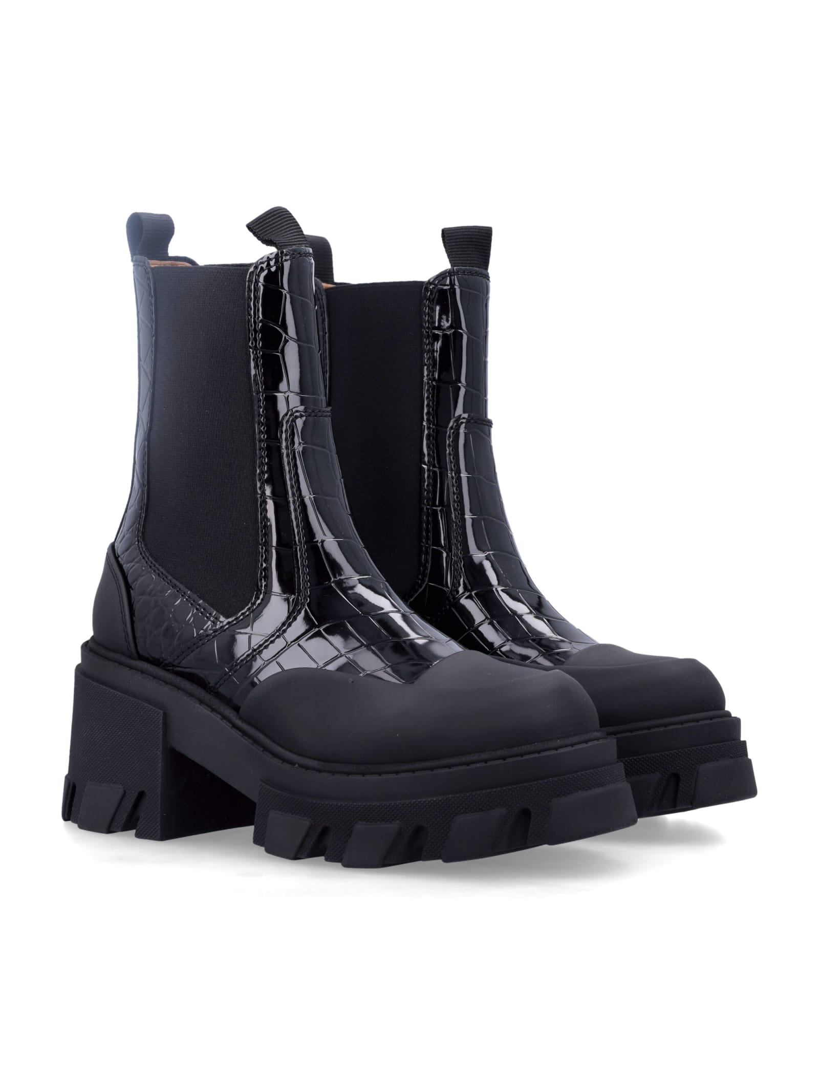 Shop Ganni Cleated Mid Boots In Black