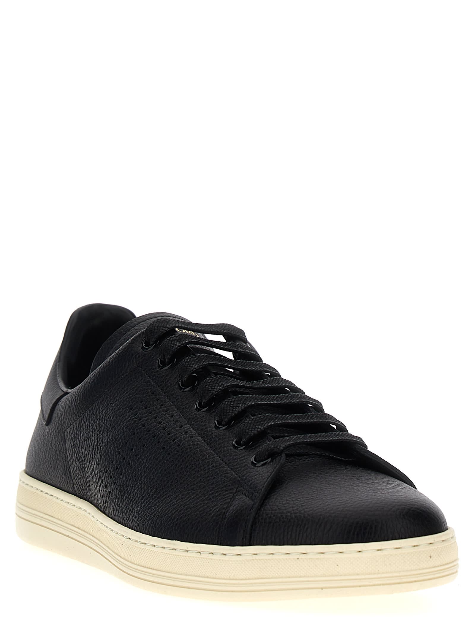 Shop Tom Ford Logo Leather Sneakers In White/black