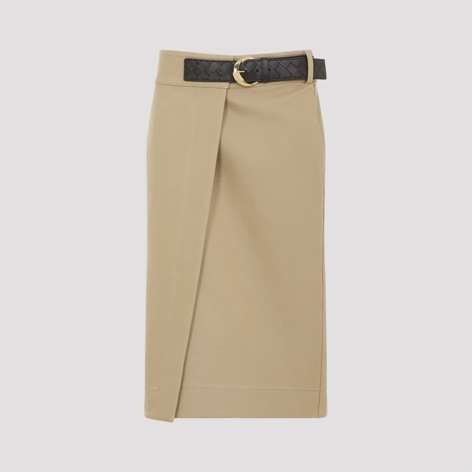 Shop Bottega Veneta Canvas Midi Skirt In Pale Oak