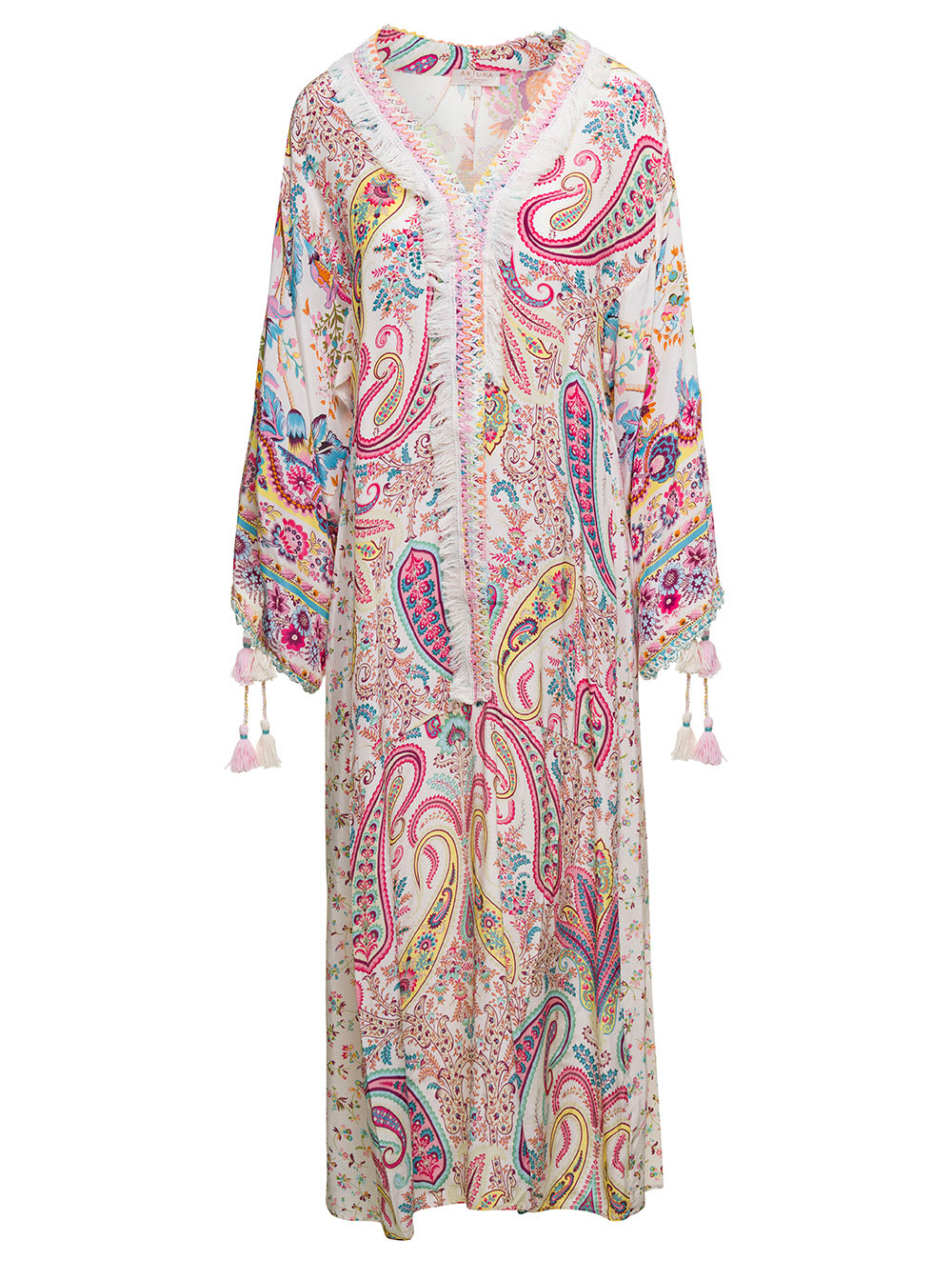 Anjuna Long Multicolor Kaftan Dress With All-over Graphic Print In Crepe De Chine Viscose Woman