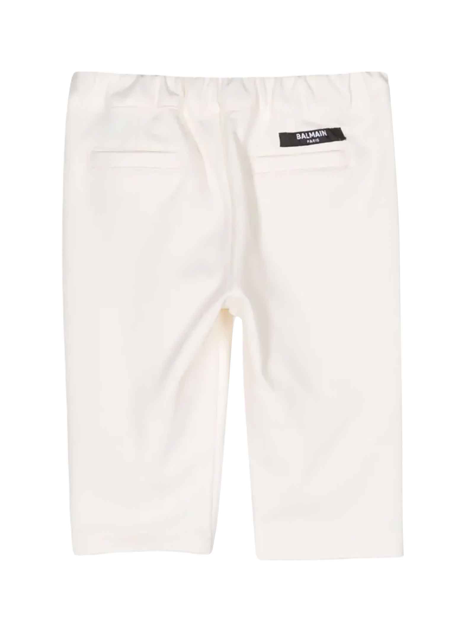 Shop Balmain Ivory Trousers Boy In Bianco