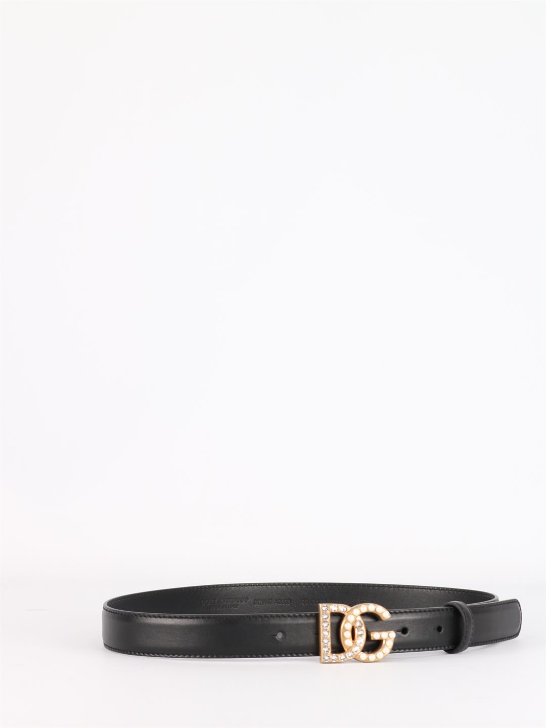 Dolce & Gabbana Belt With Dg Logo In Rhinestones And Leather