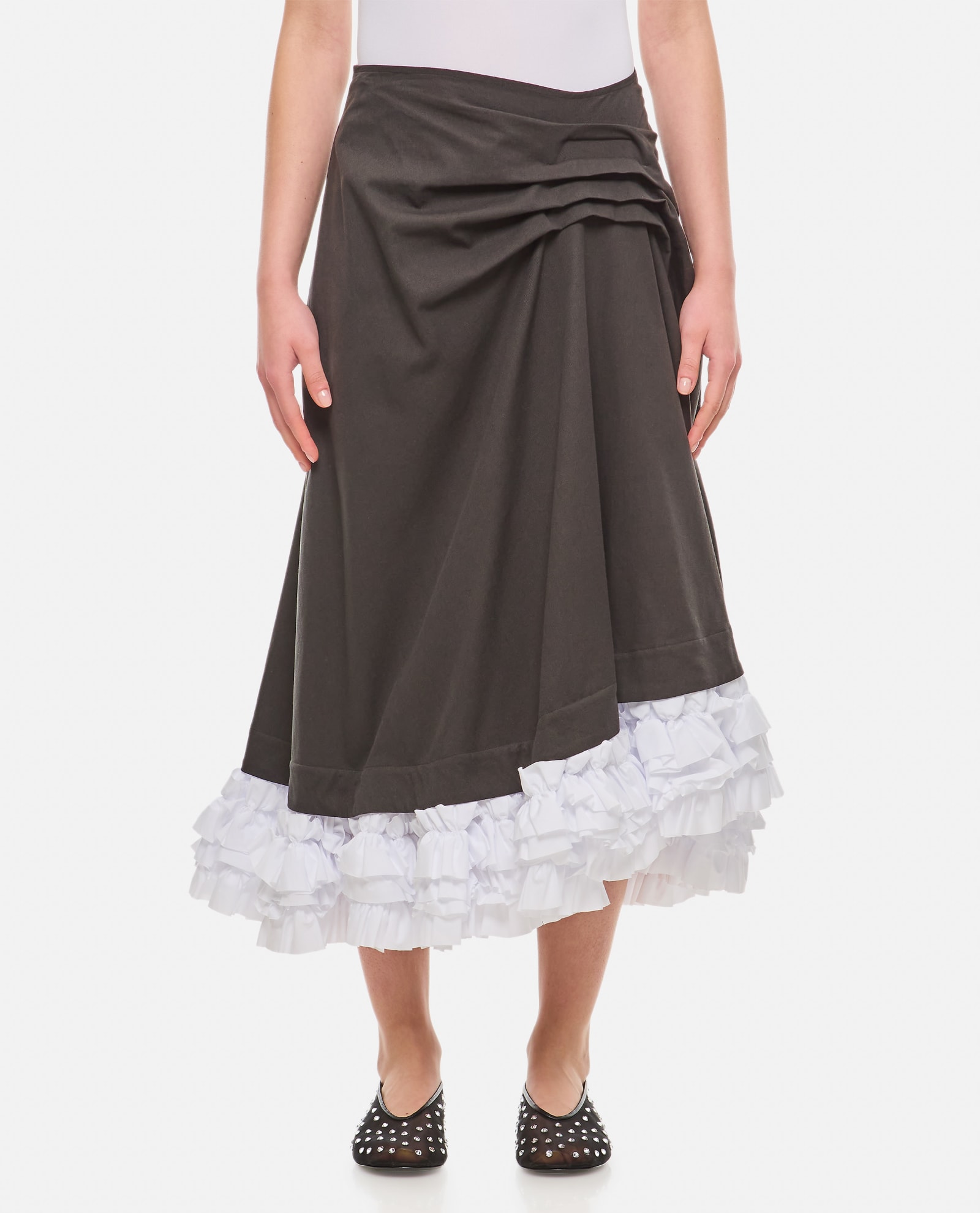 Shop Molly Goddard Jules Cotton Midi Skirt In Black