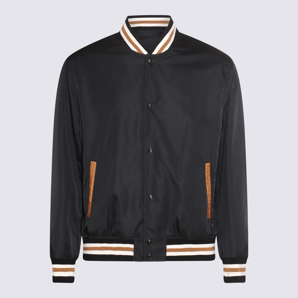 Shop Versace Black, Brown And White Cotton Blend Casual Jacket