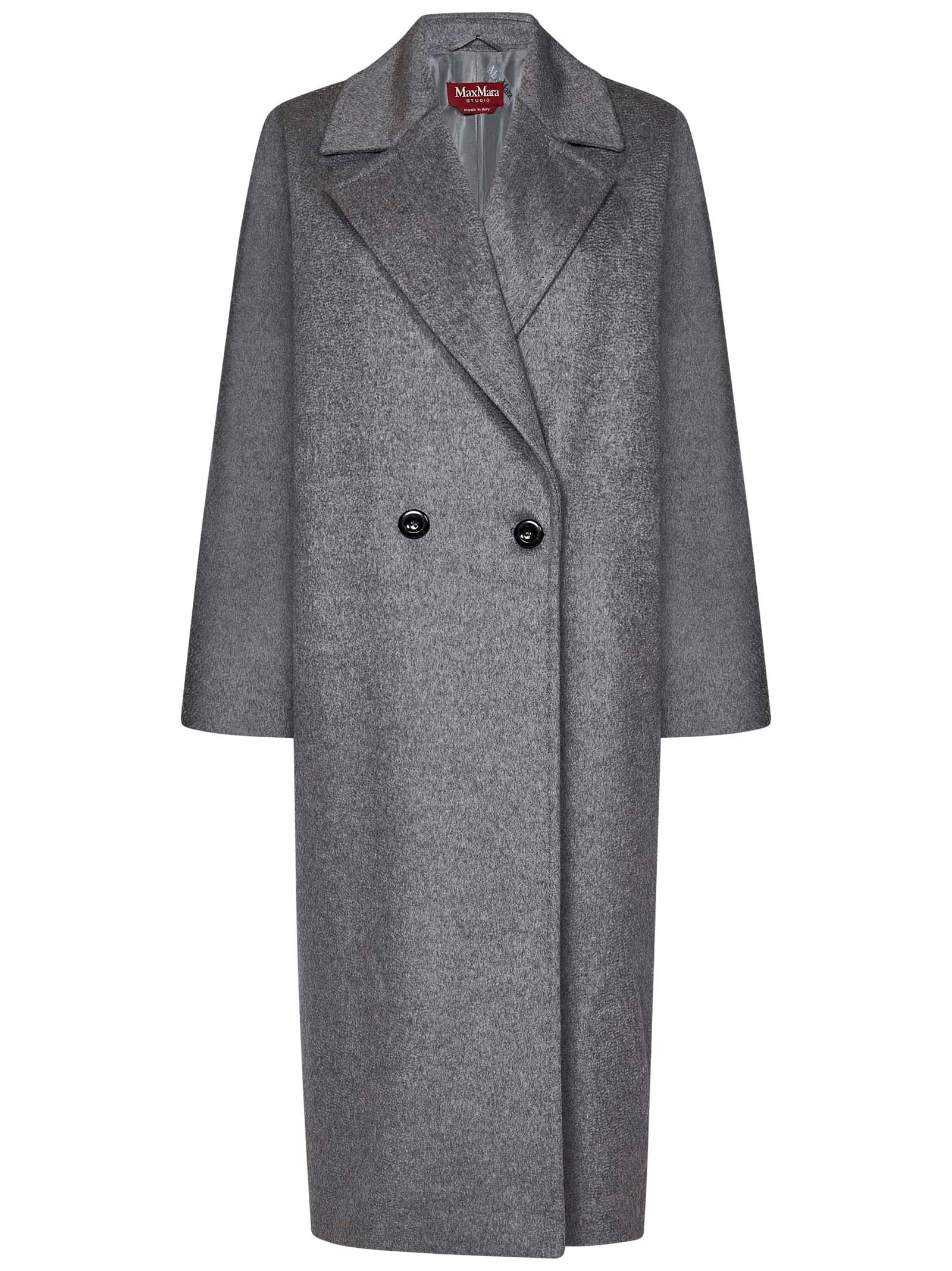 Shop Max Mara Maxmara Studio Erice Coat In Grey