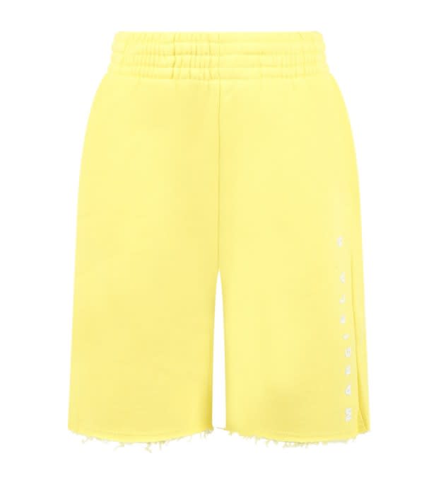 Mm6 Maison Margiela Yellow Shorts For Boy With White Logo In Yellow