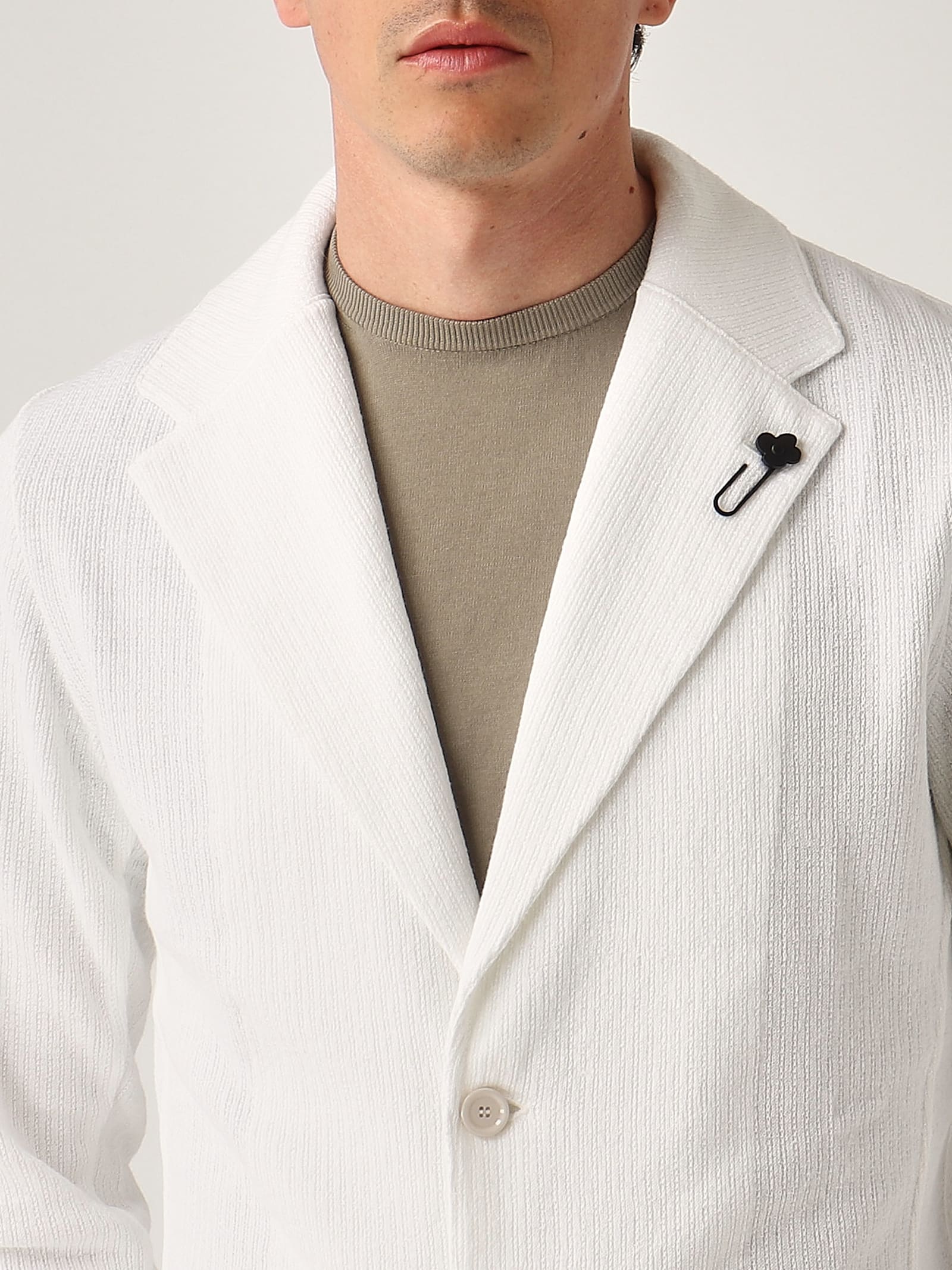Lardini White Wool Knit Single-breasted Blazer In Bianco Ottico