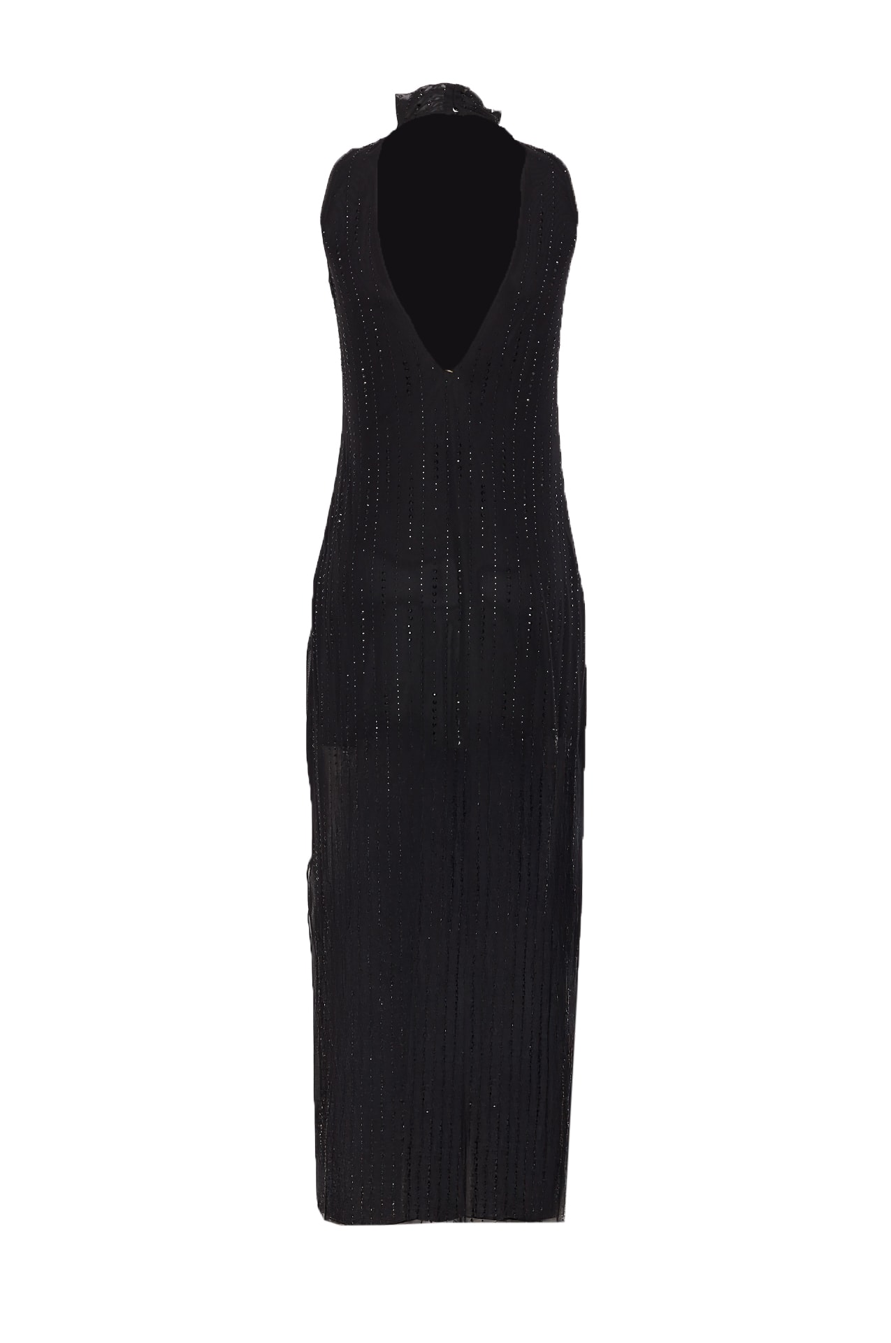 Liu •jo Halter Neck Backless Dress With Sheer Overlay In Black