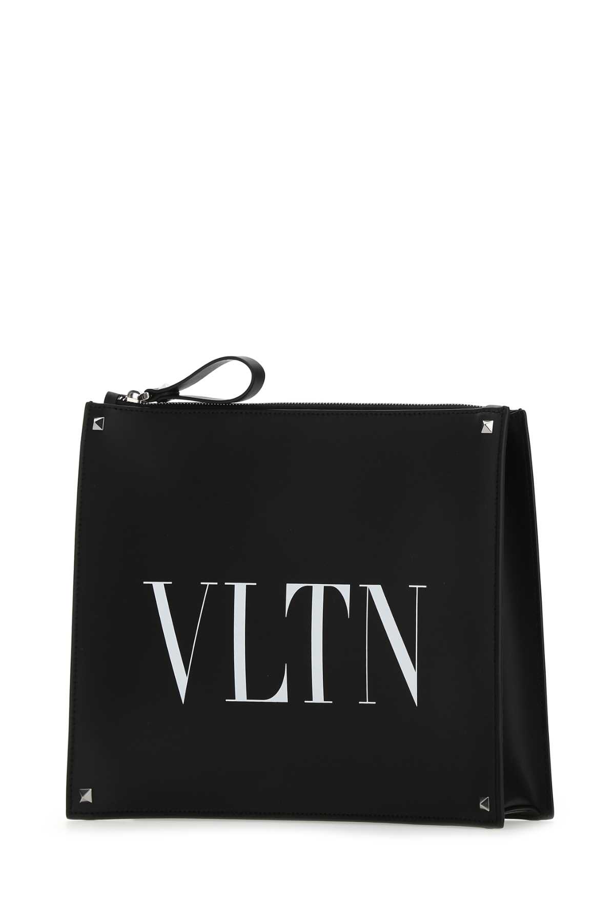 Shop Valentino Black Leather Vltn Clutch In Nerobianco