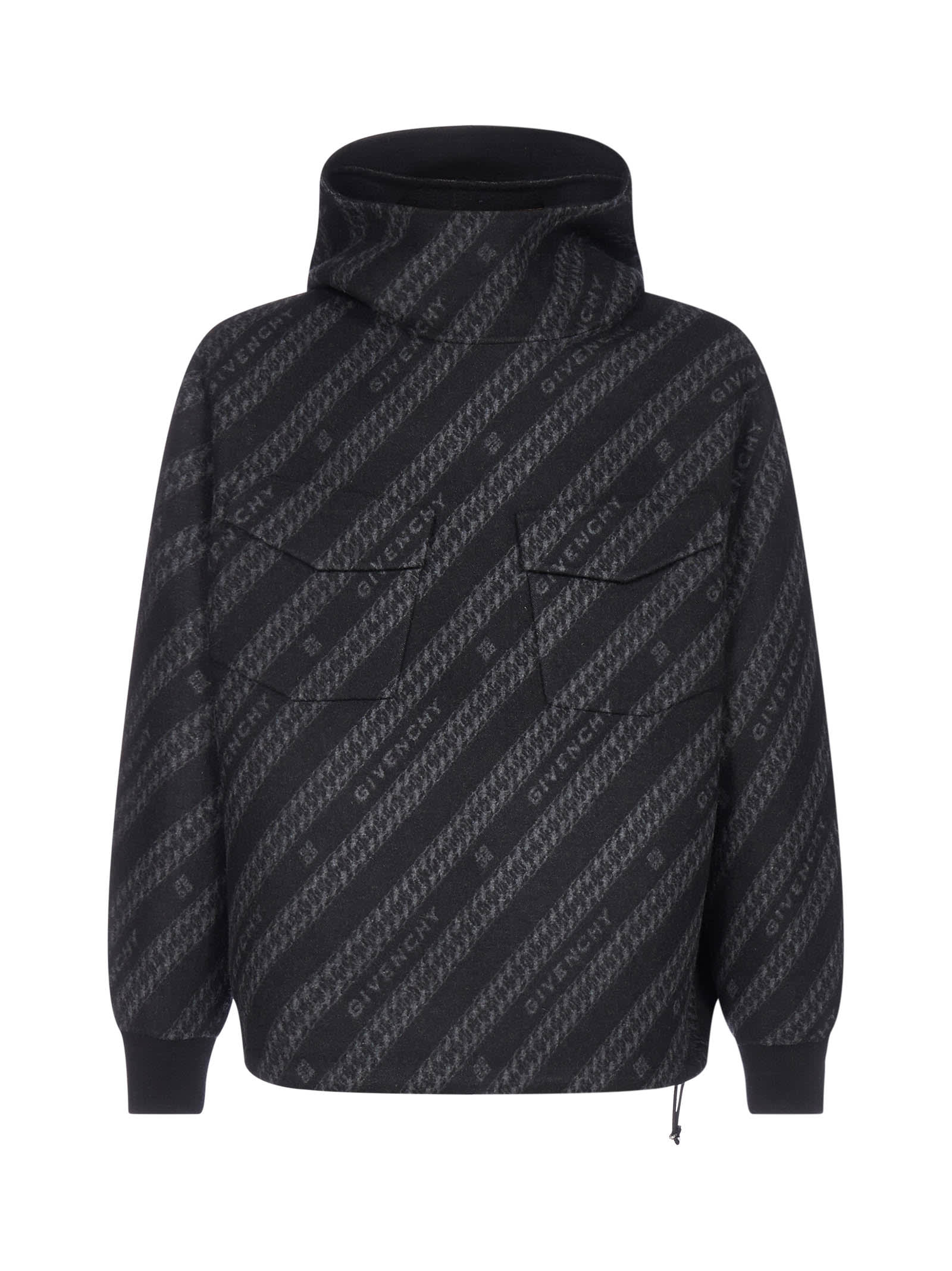 Givenchy All-over-logo Oversize Wool-blend Hoodie