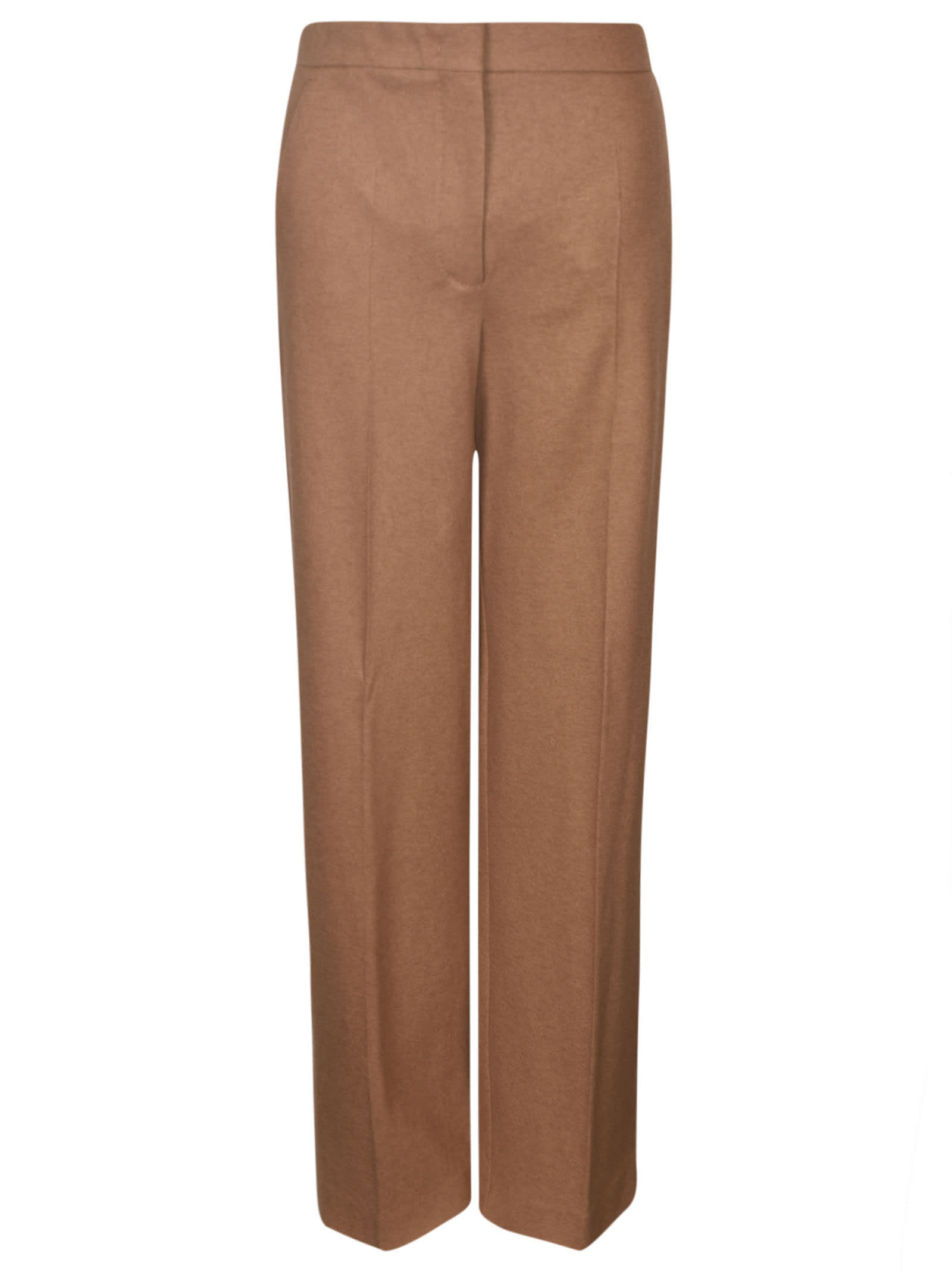 Shop Max Mara Wide Straight Leg Plain Trousers In Brown