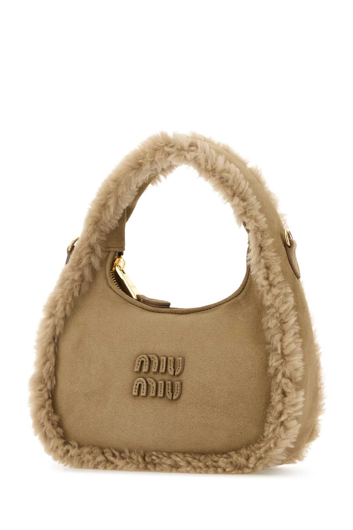 Miu Miu Sand Suede Handbag In Nude