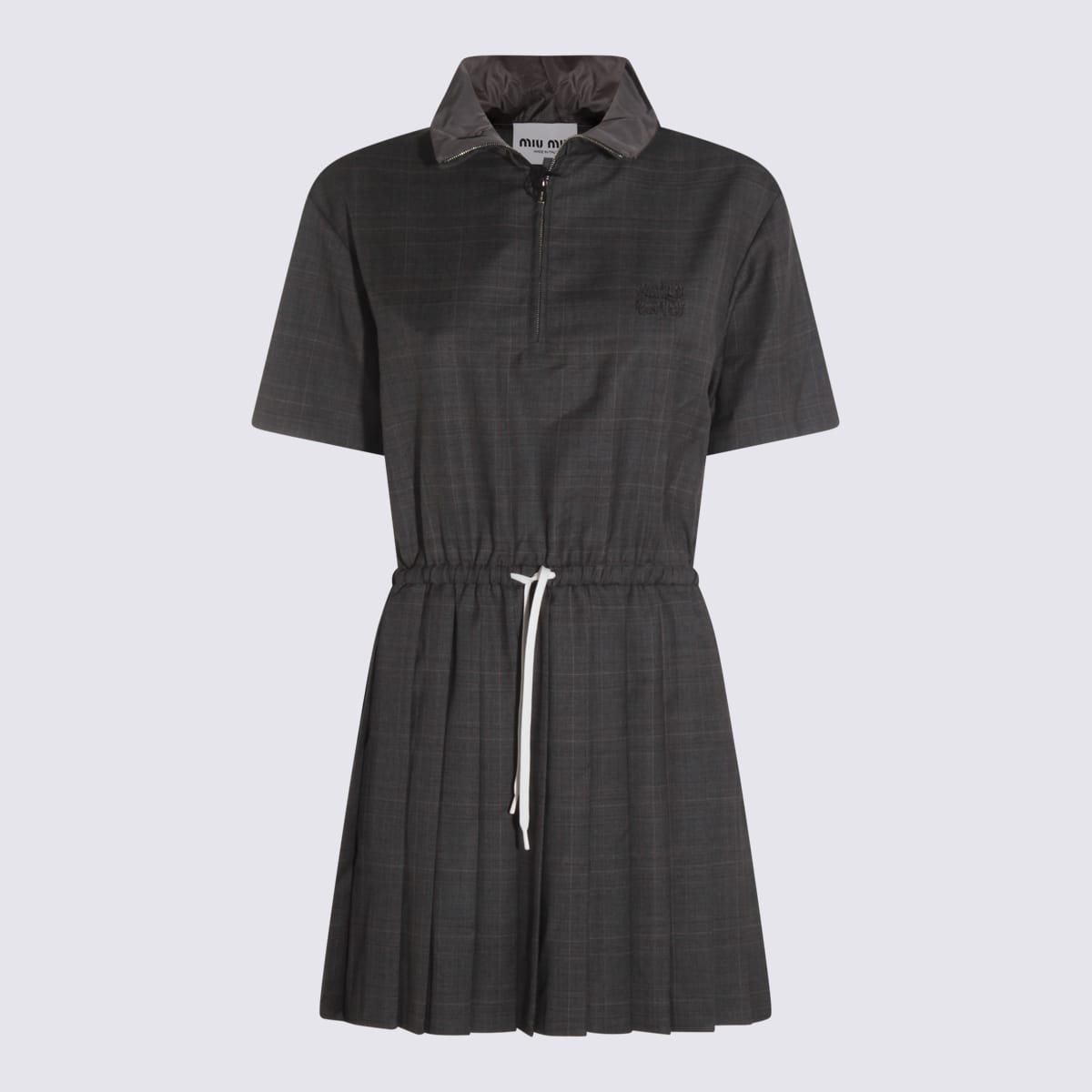 Miu Miu Grey Wool Dress In Black