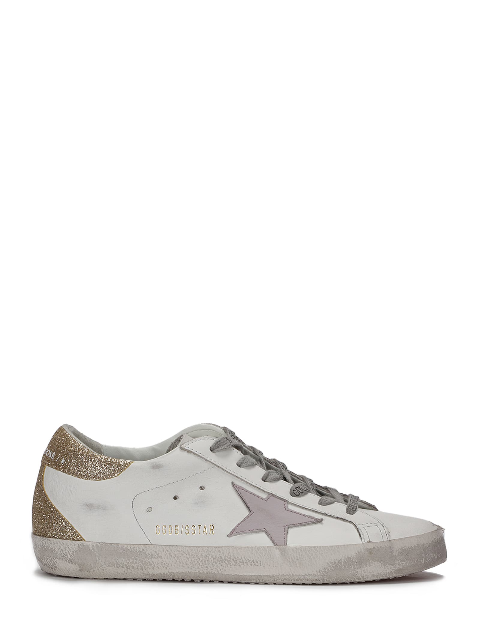 Golden Goose Super Star Leather Upper And Star Glitter Heel And