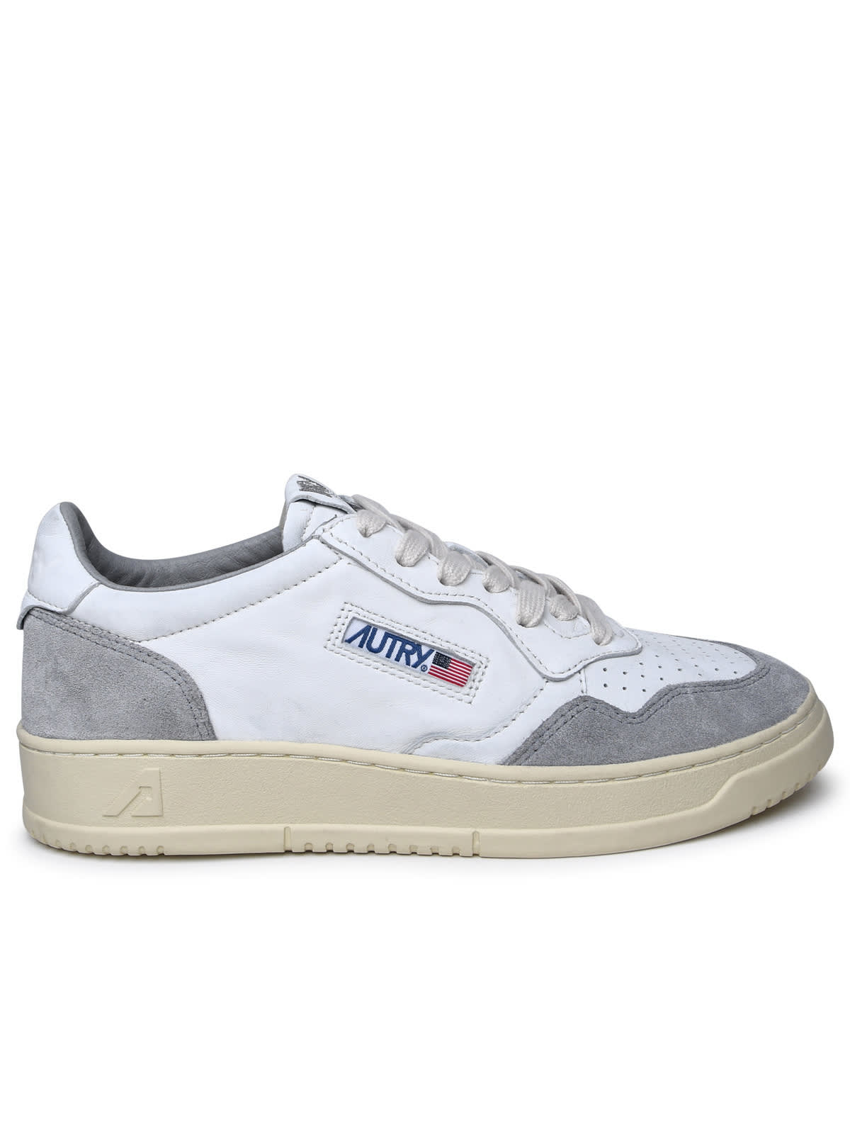 Autry Two-tone Leather Sneakers In Bianco Grigio