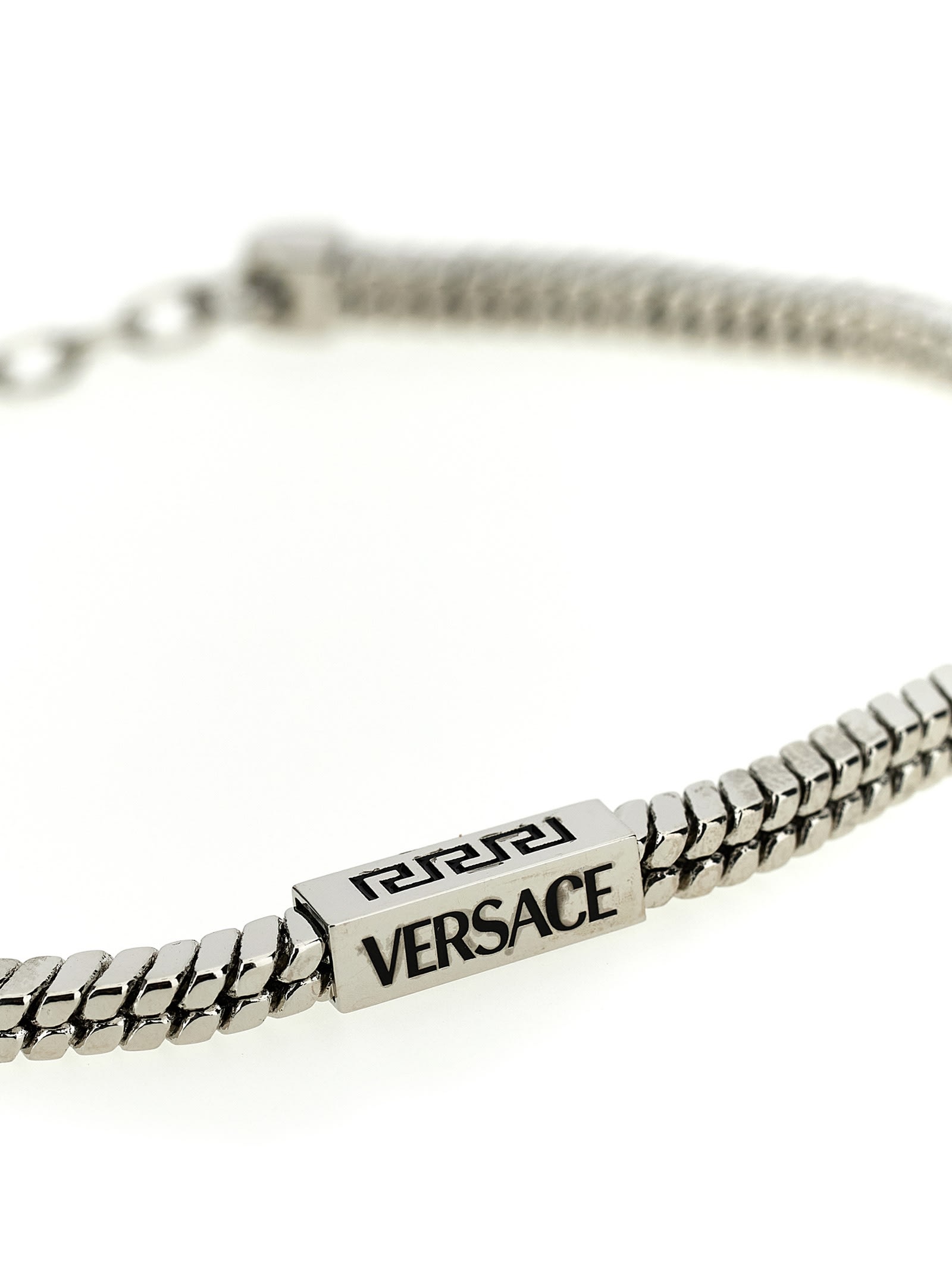Shop Versace Logo Metal Bracelet In Silver