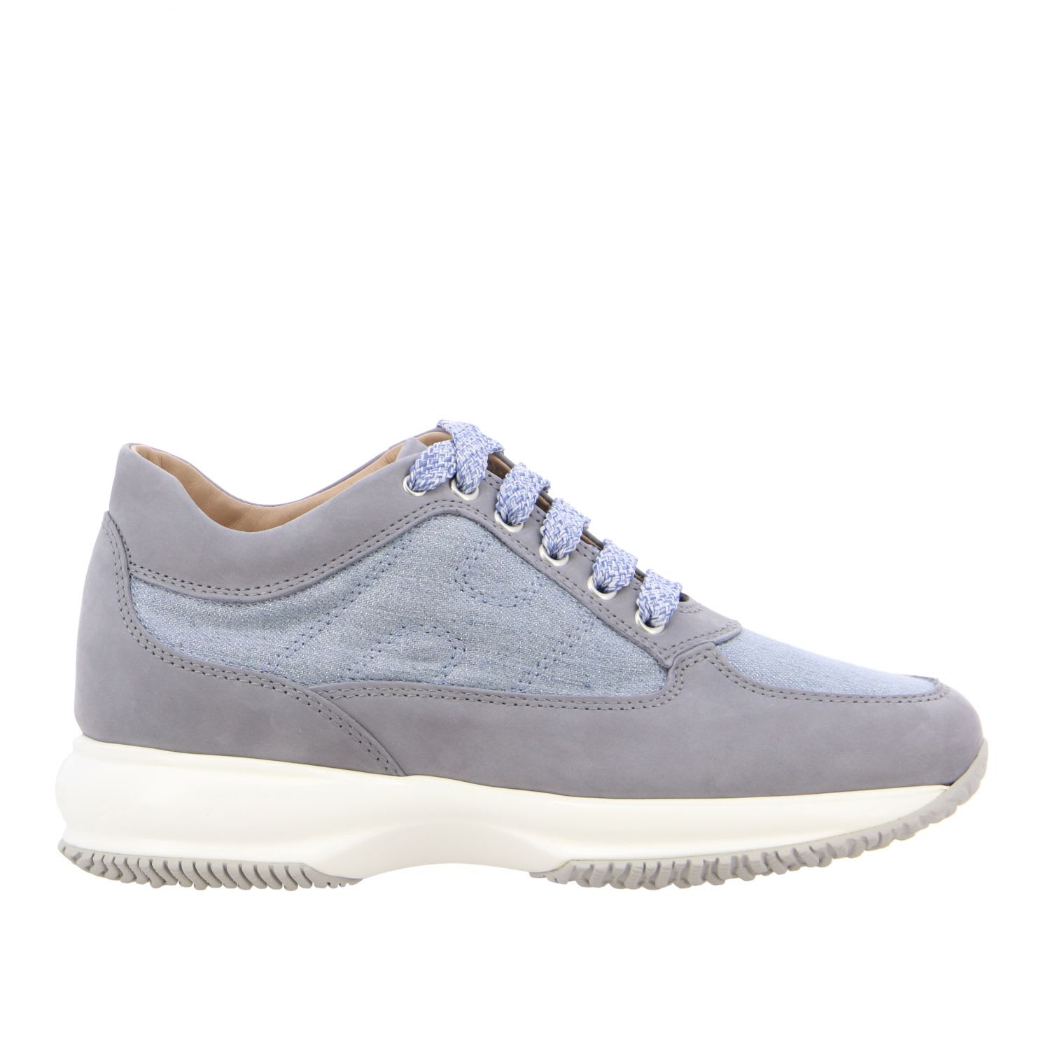 Hogan Sneakers In Suede And Lurex Mesh With Rounded H In Gnawed Blue