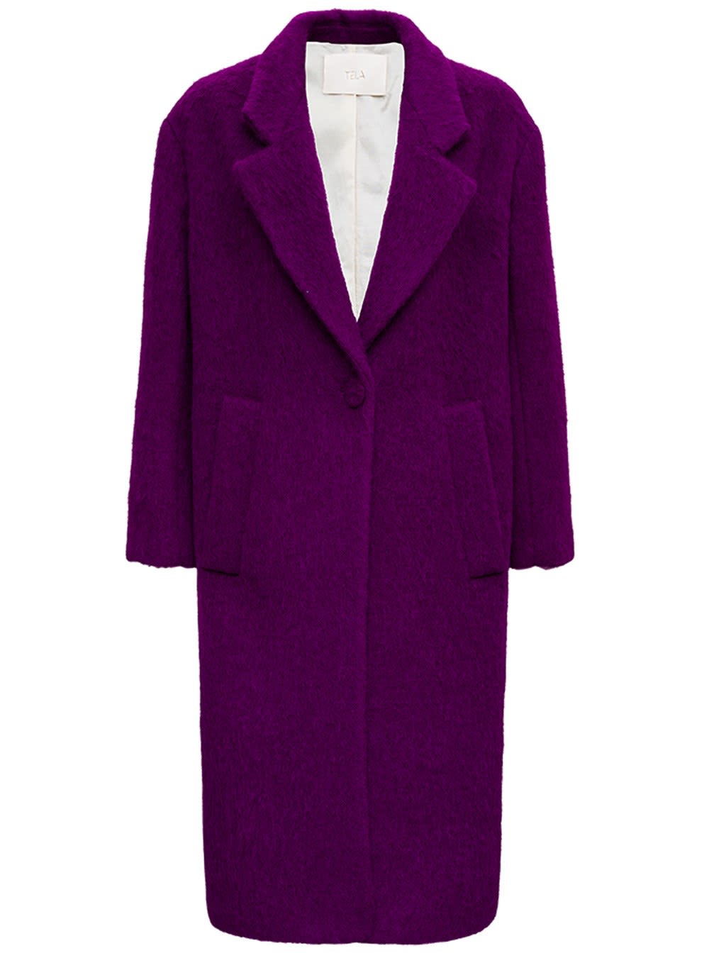Tela Purple Glam Coat In Wool Blend