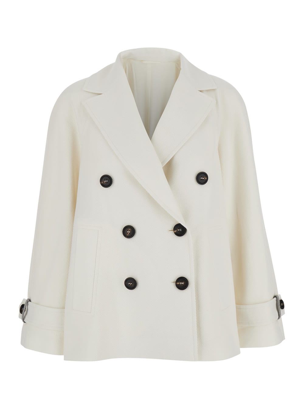 White Double Breasted Jacket With Beaded Jewelry Decoration In Cotton And Linen Blend Woman