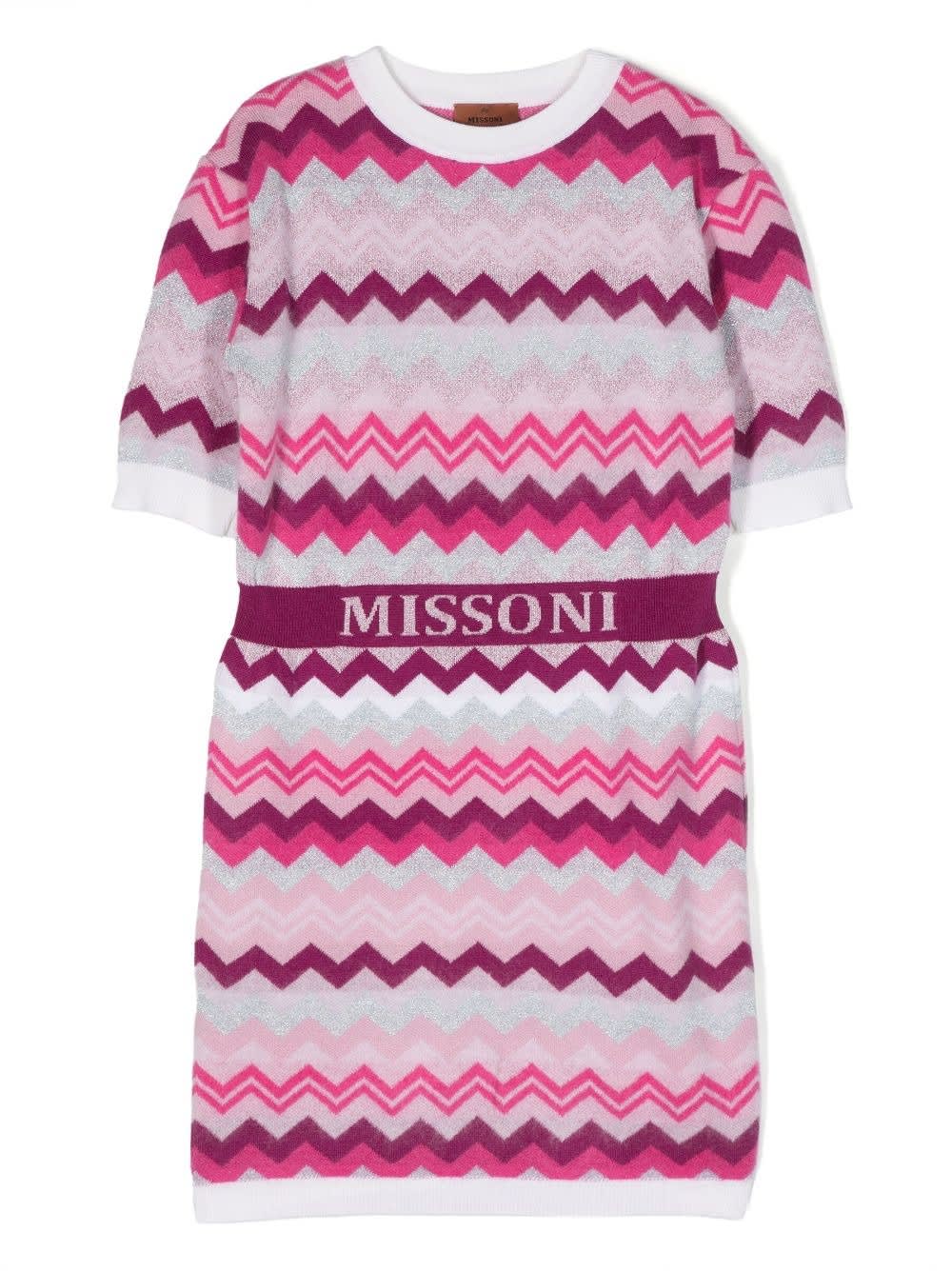 Shop Missoni Pink And Fuchsia Chevron Patterned Dress