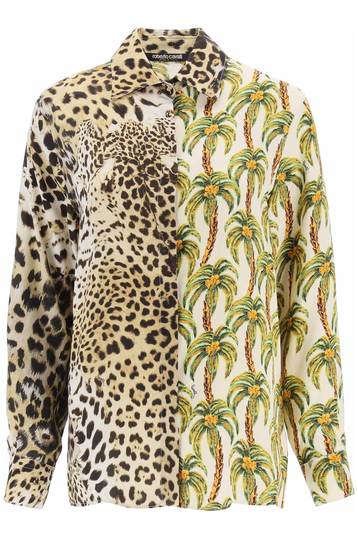 Shop Roberto Cavalli Jaguar And Palm Tree Printed Shirt In Multi (beige)