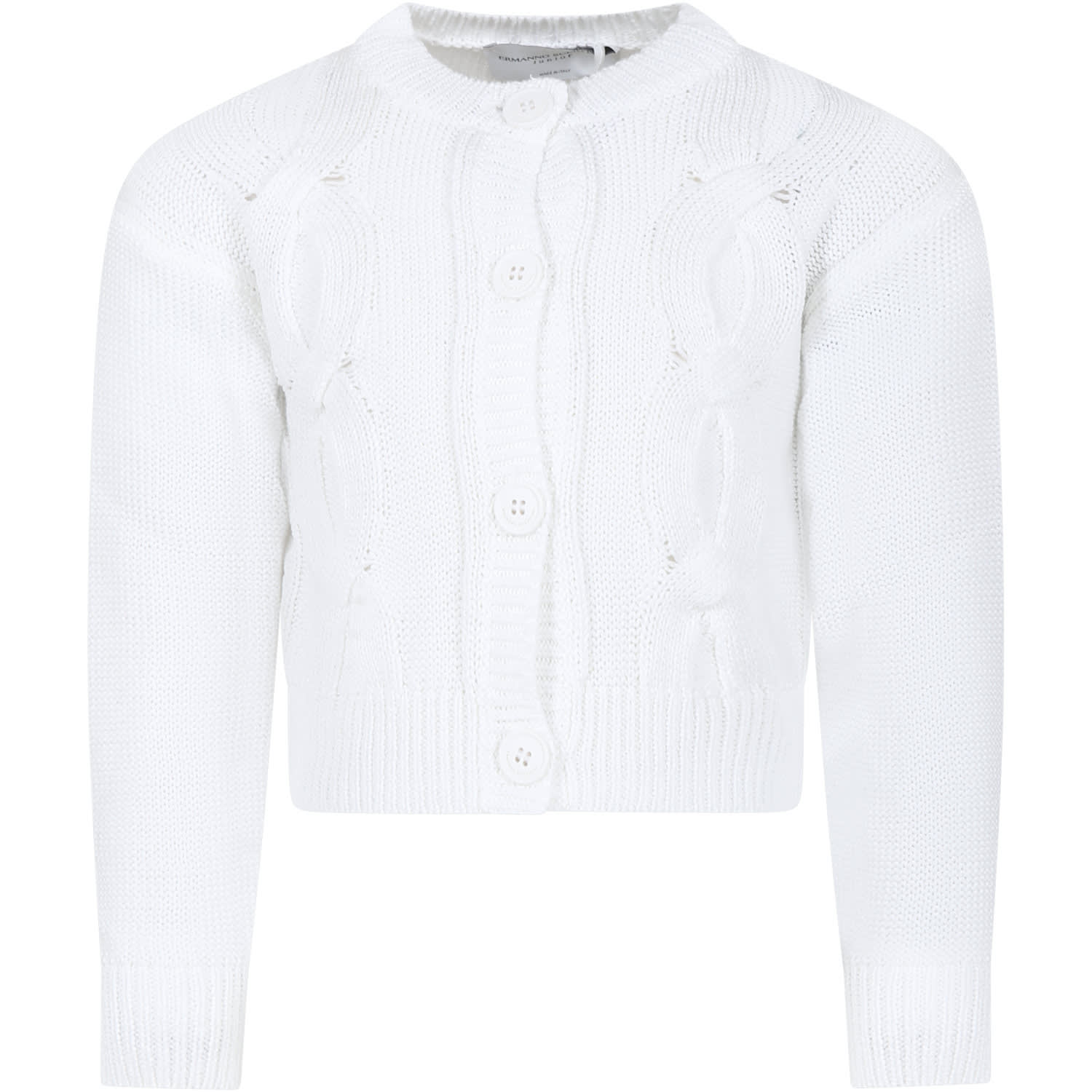 Shop Ermanno Scervino Junior White Cardigan For Girl With Logo
