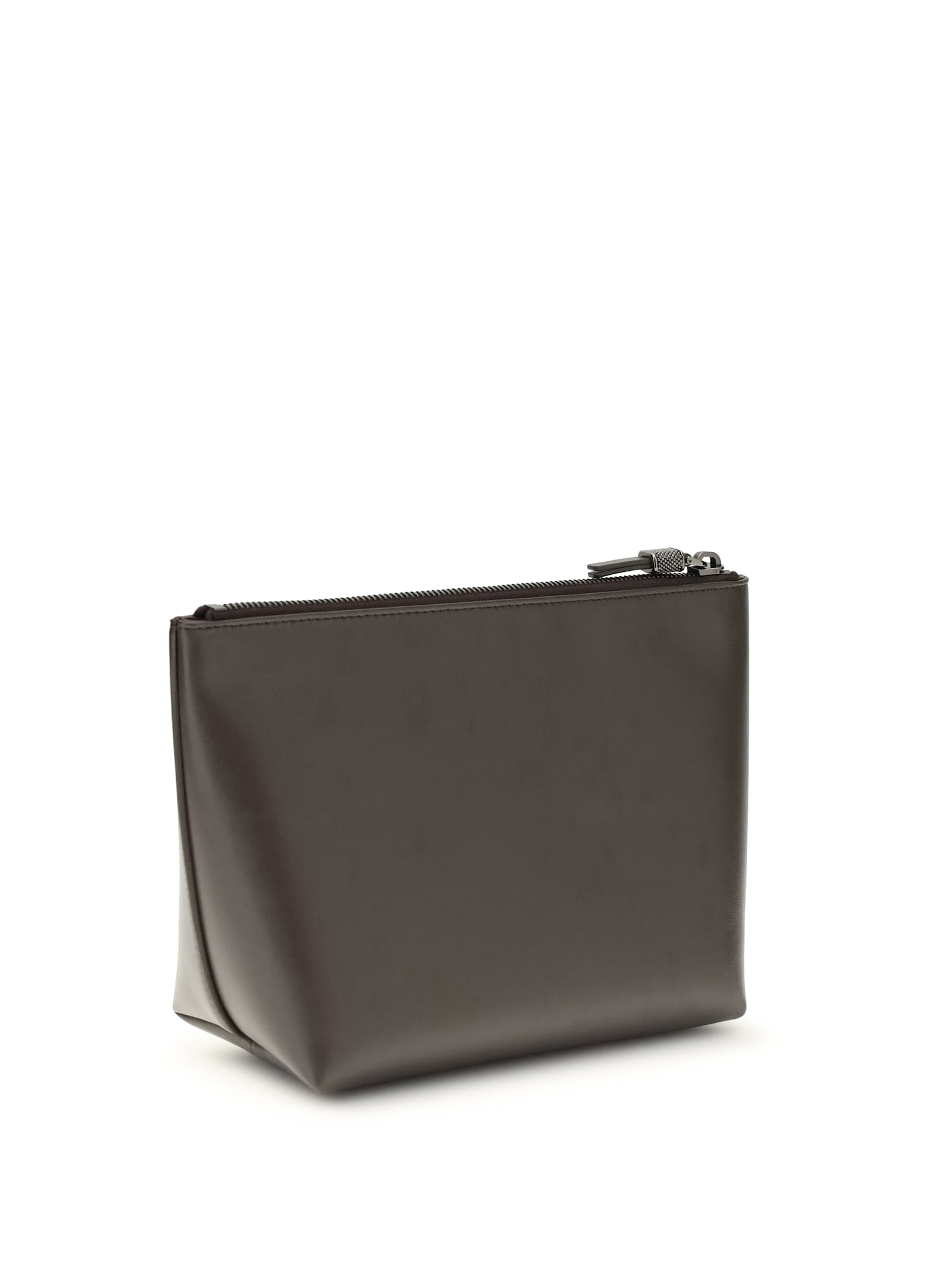 Brunello Cucinelli Leather Pouch With Shiny Zipper Pull In Neutral